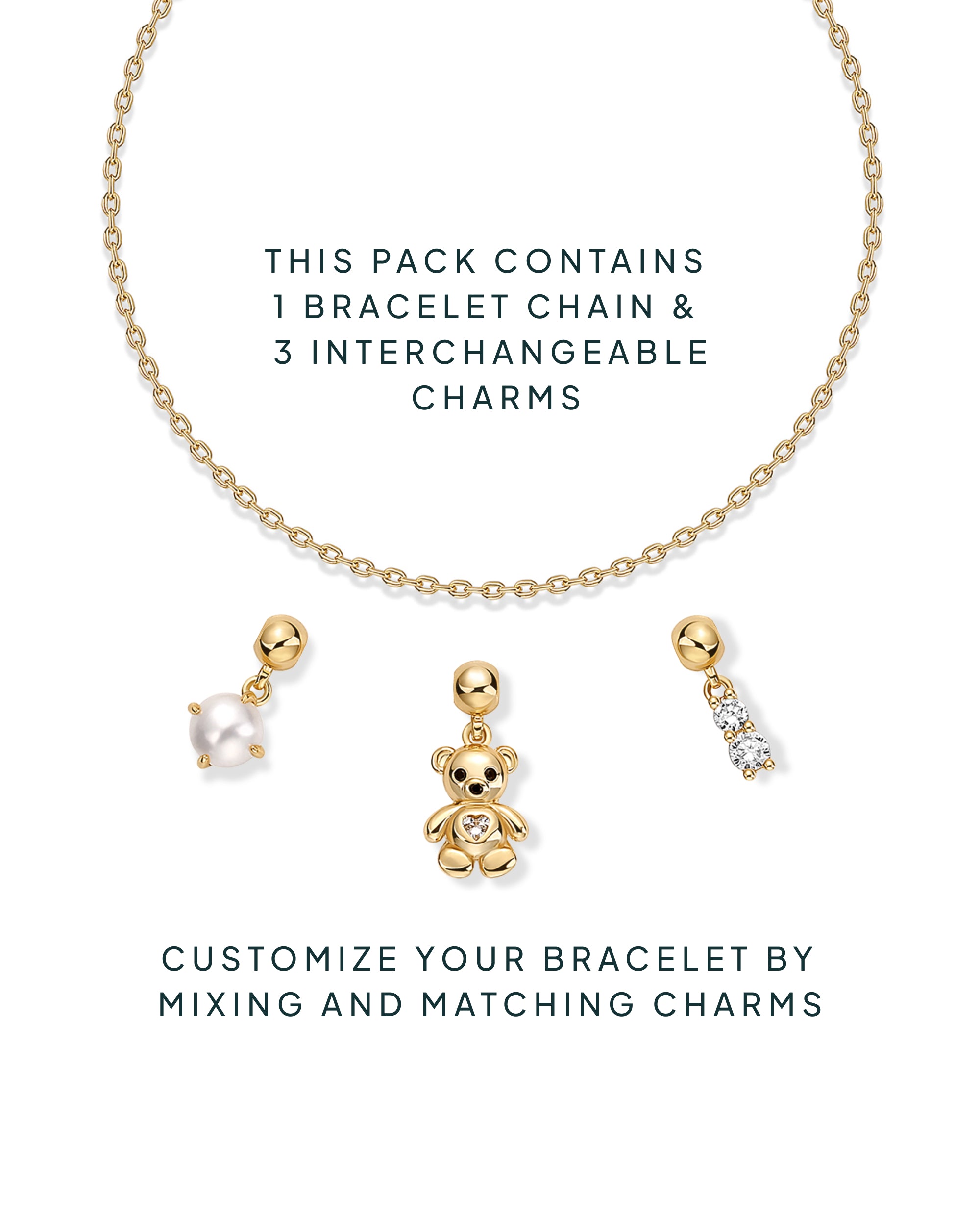 Charm Me Baby – Bear & Pearl Charm Bracelet Set