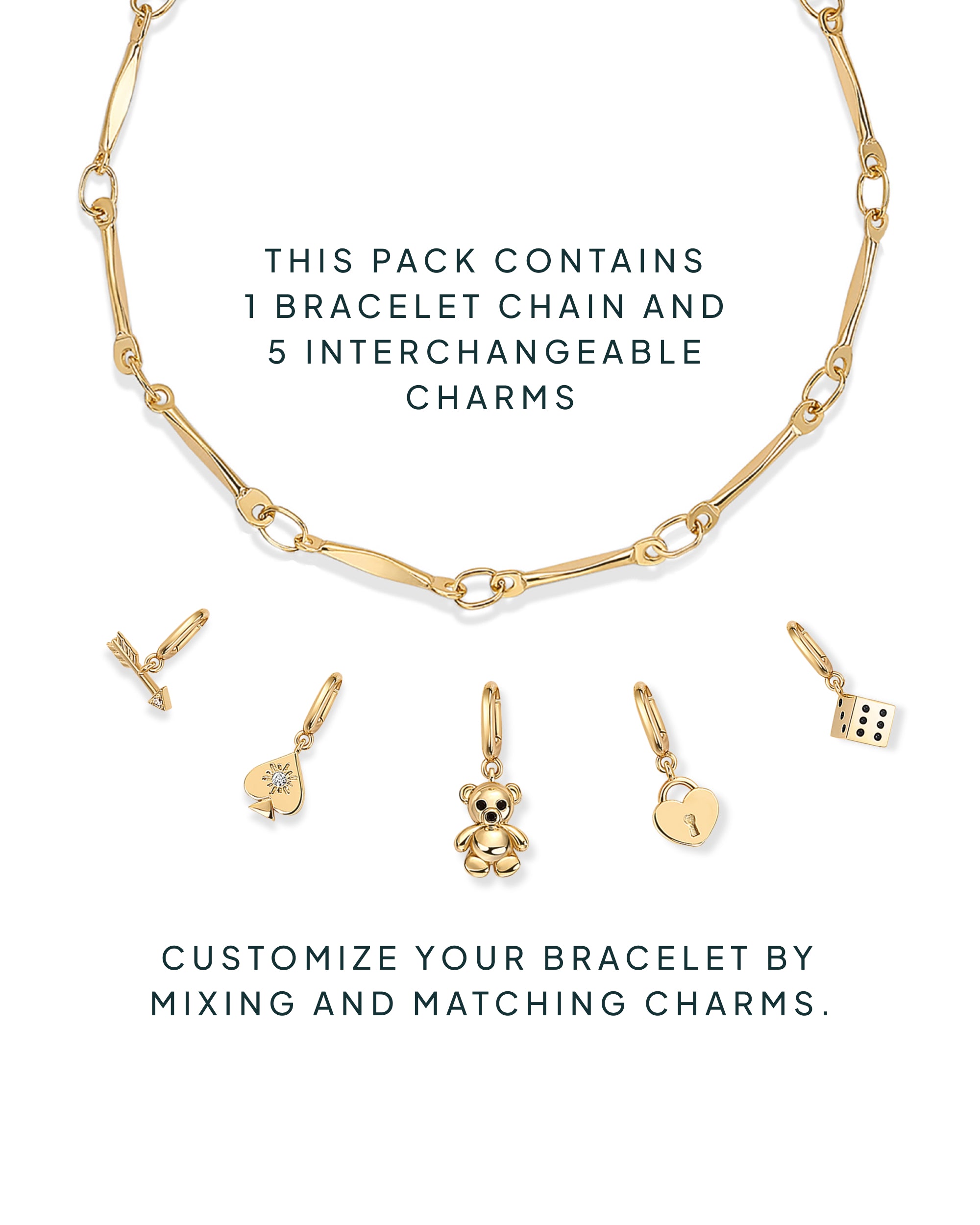 Lucky Girl Charm Twisted Bar Link Chain Bracelet Set