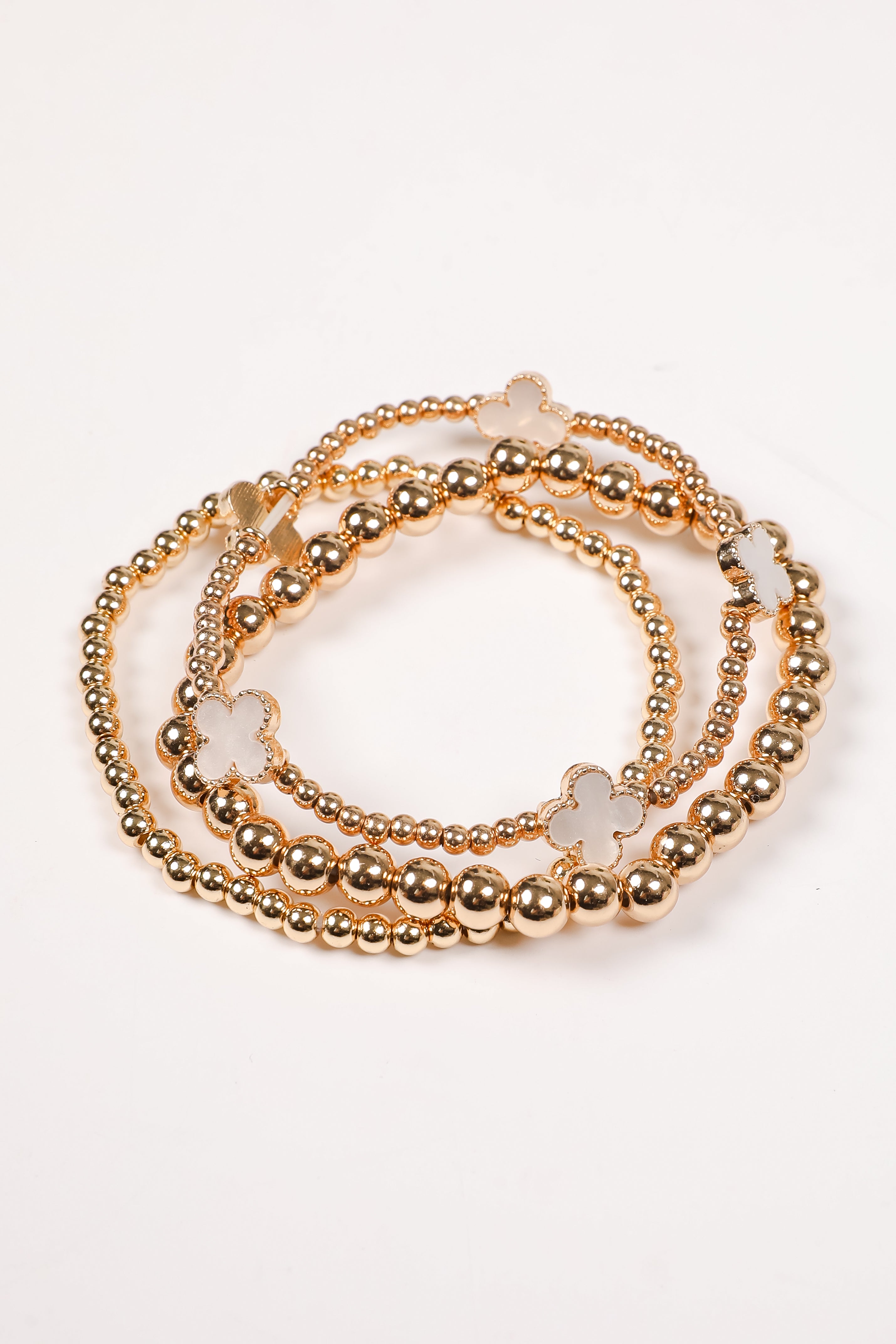 Clara Cream Quatrefoil Beaded Bracelet Set