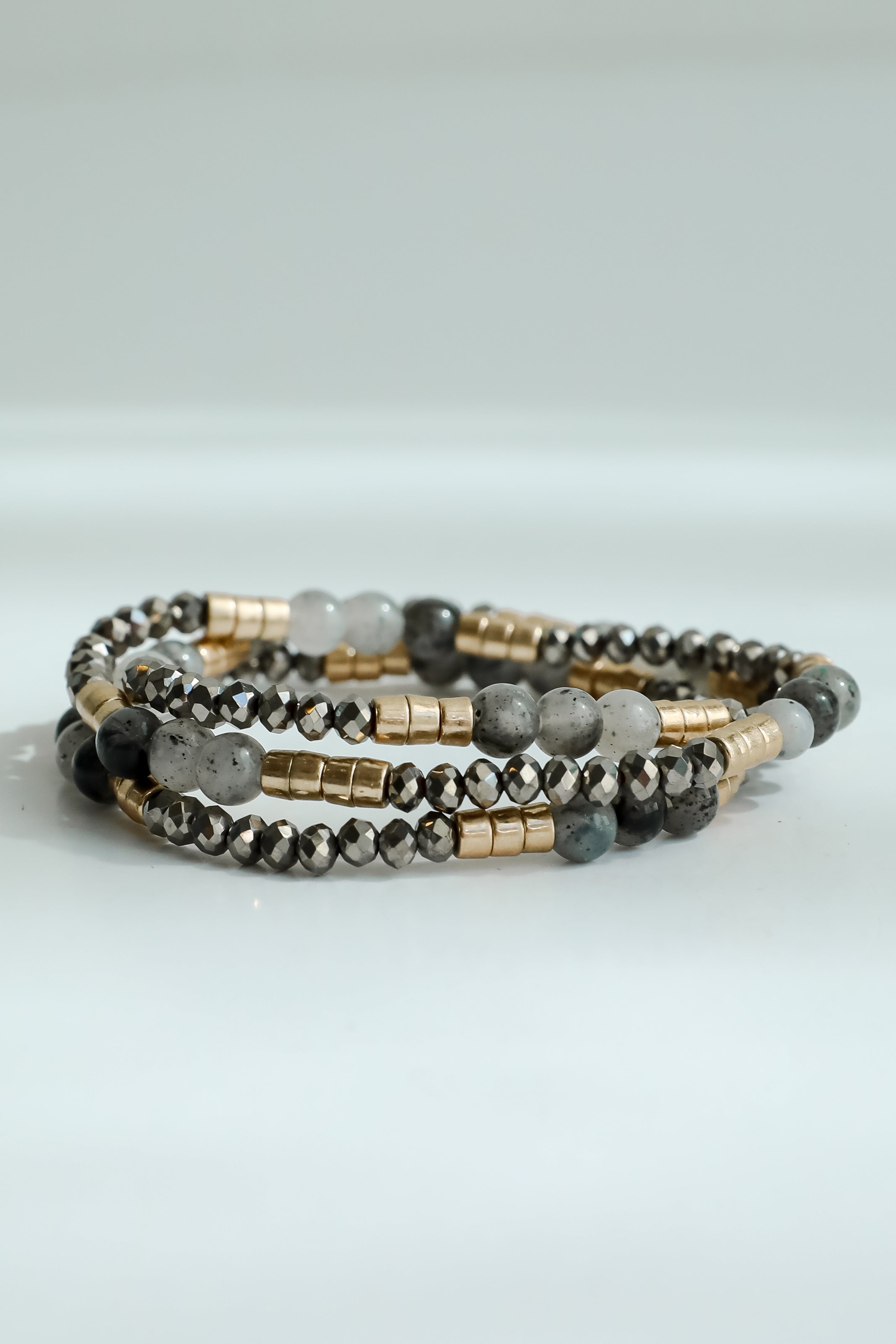 FINAL SALE - Andrea Grey Beaded Bracelet Set