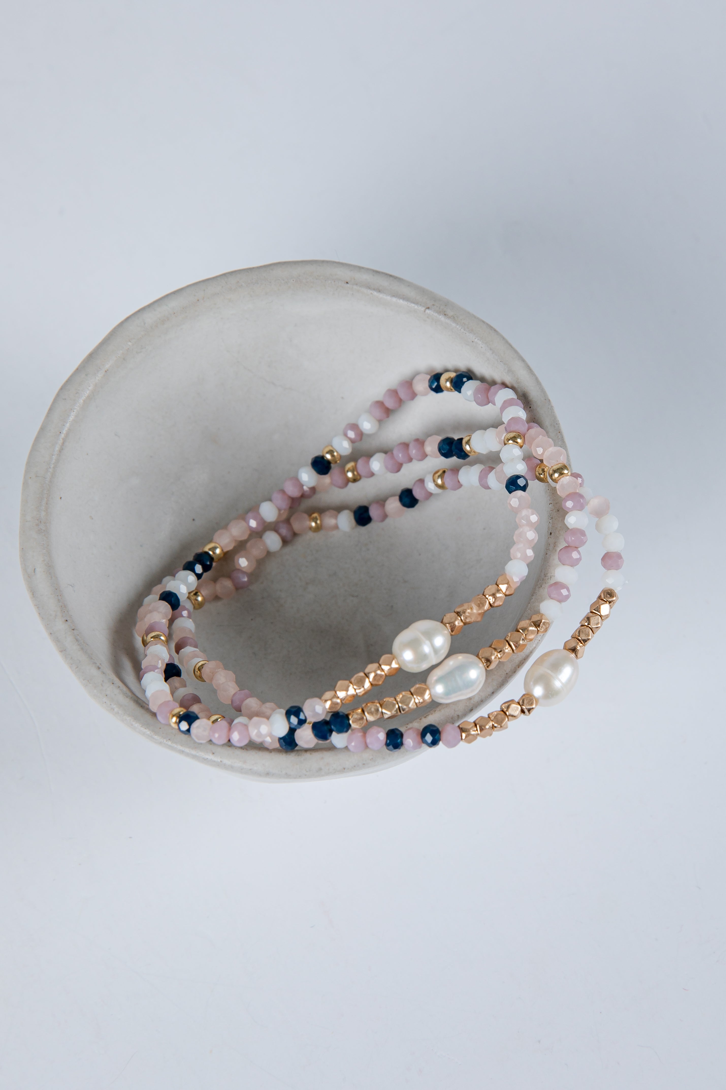 Ava White Beaded Bracelet Set