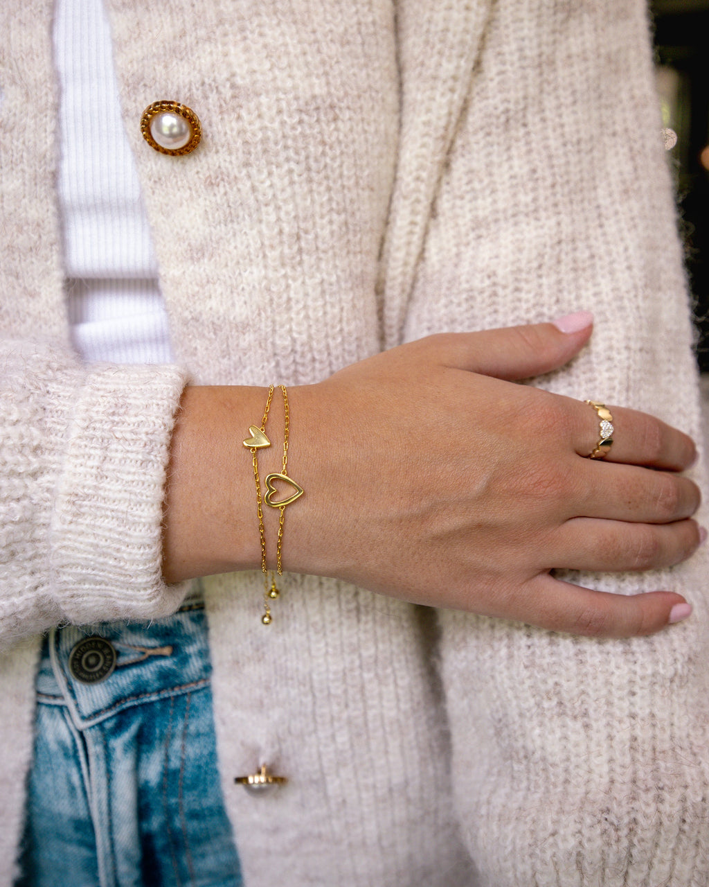 Heart Duo Charm Solitaire Bracelet