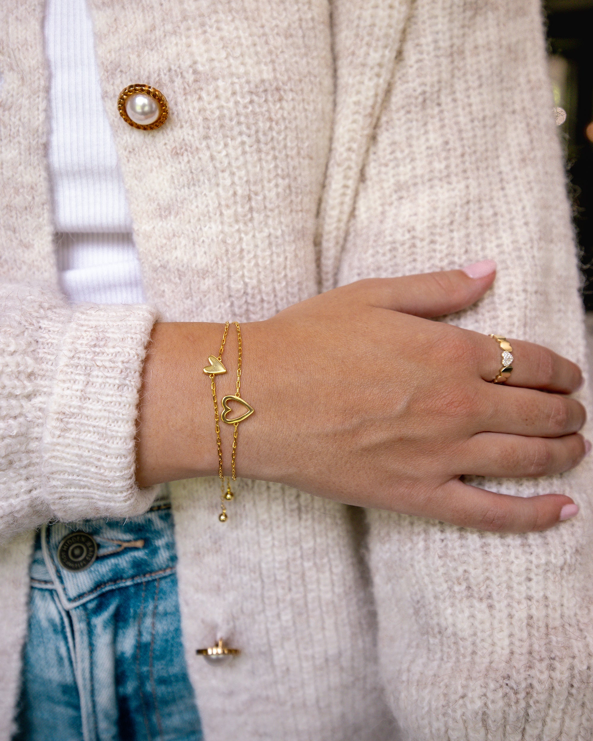 Heart Duo Charm Solitaire Bracelet