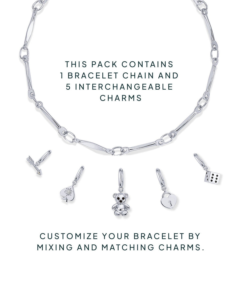 Lucky Girl Charm Twisted Bar Link Chain Bracelet Set