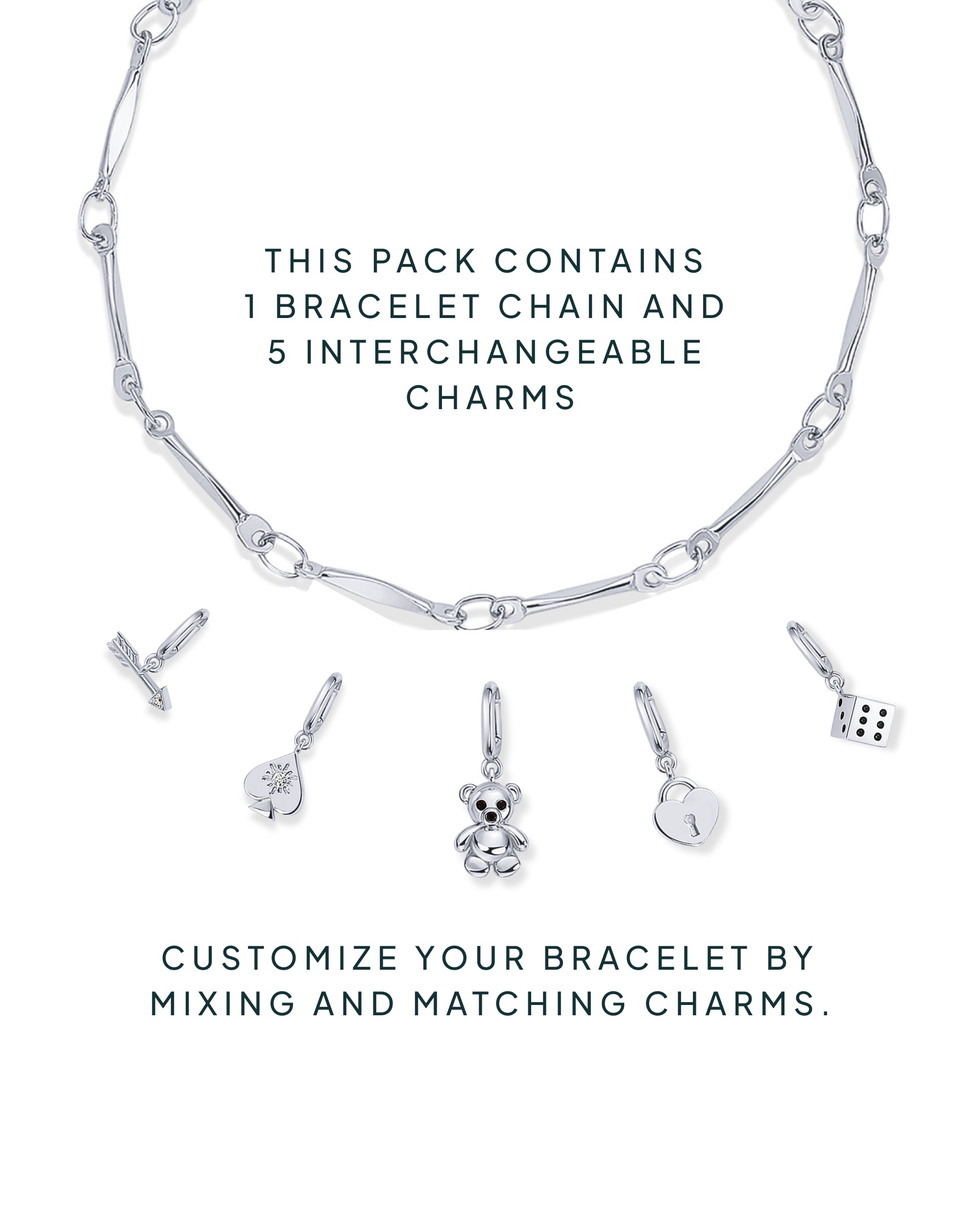 Lucky Girl Charm Twisted Bar Link Chain Bracelet Set