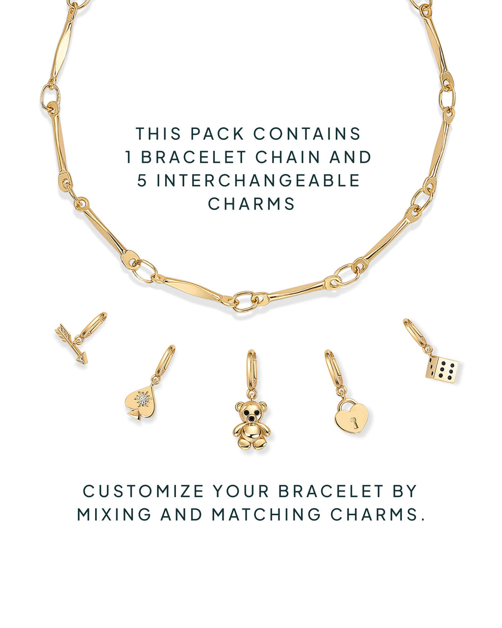 Lucky Girl Charm Twisted Bar Link Chain Bracelet Set