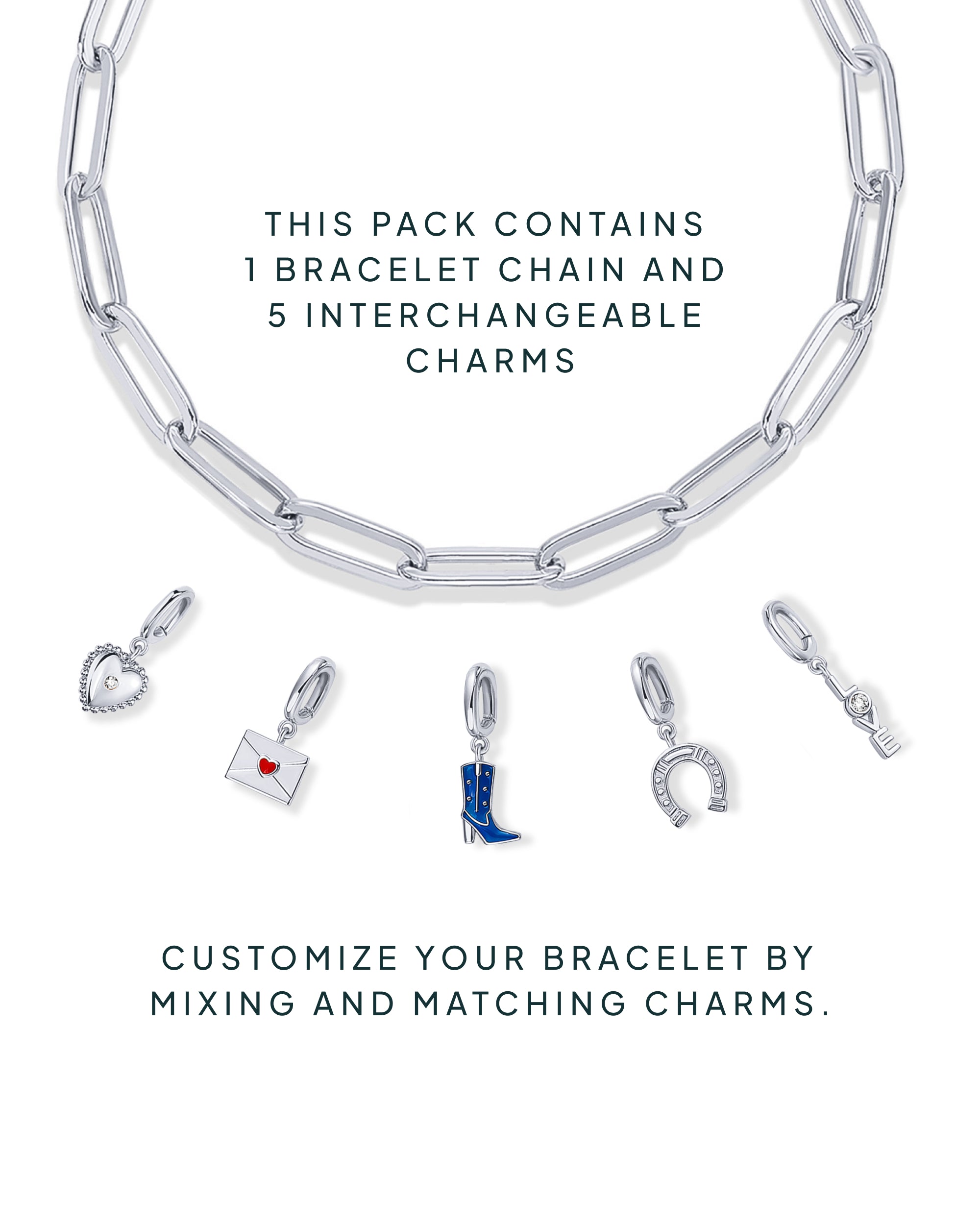 Western Meets Romantic vibes Charm Paperclip Bracelet Set