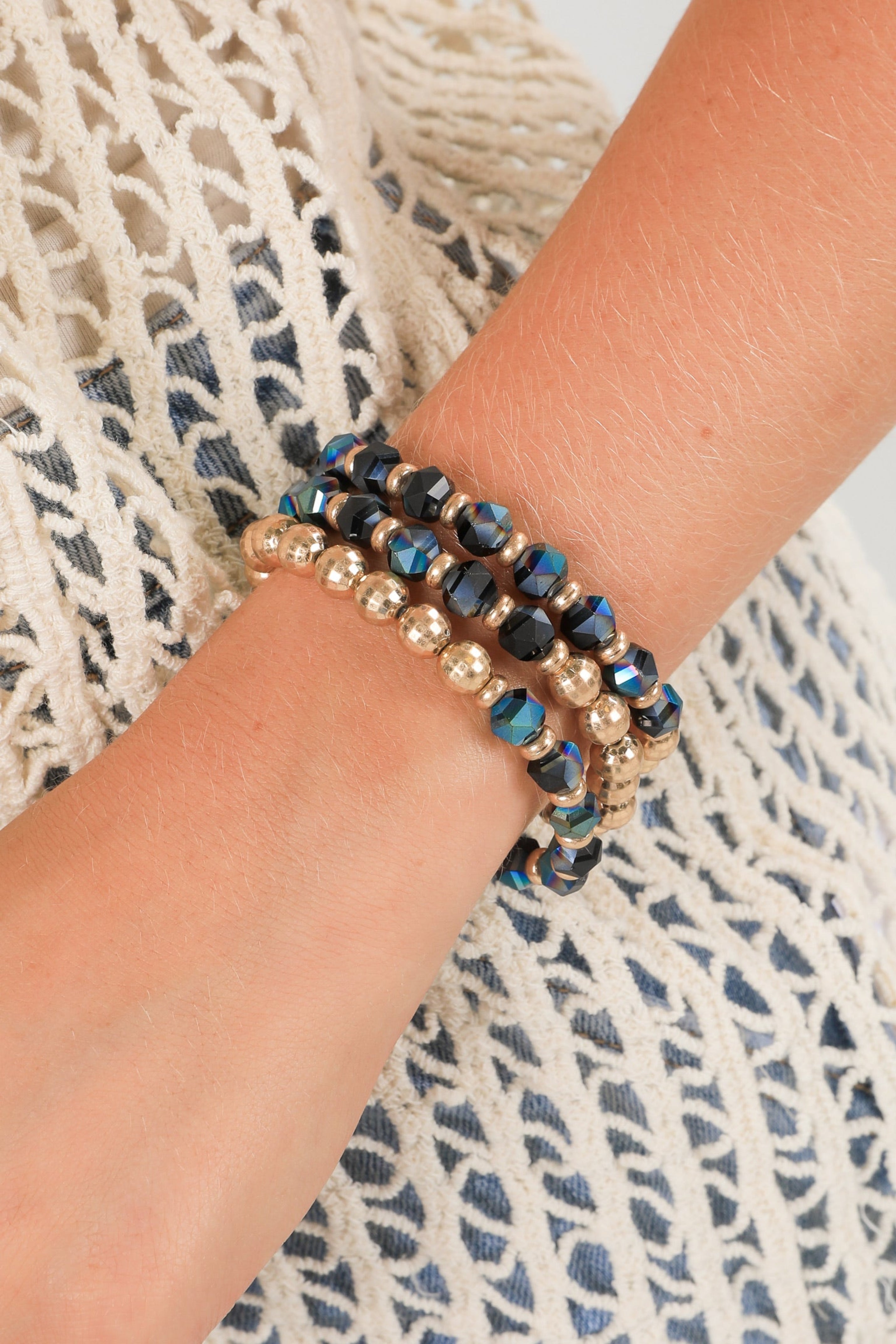 Charlotte Black Beaded Bracelet Set