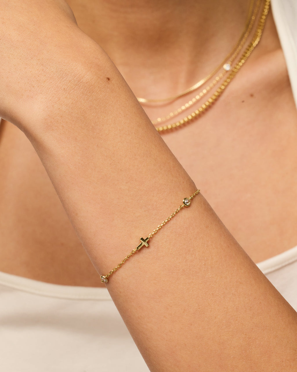 Simulated Diamond Cross Station Chain Bracelet