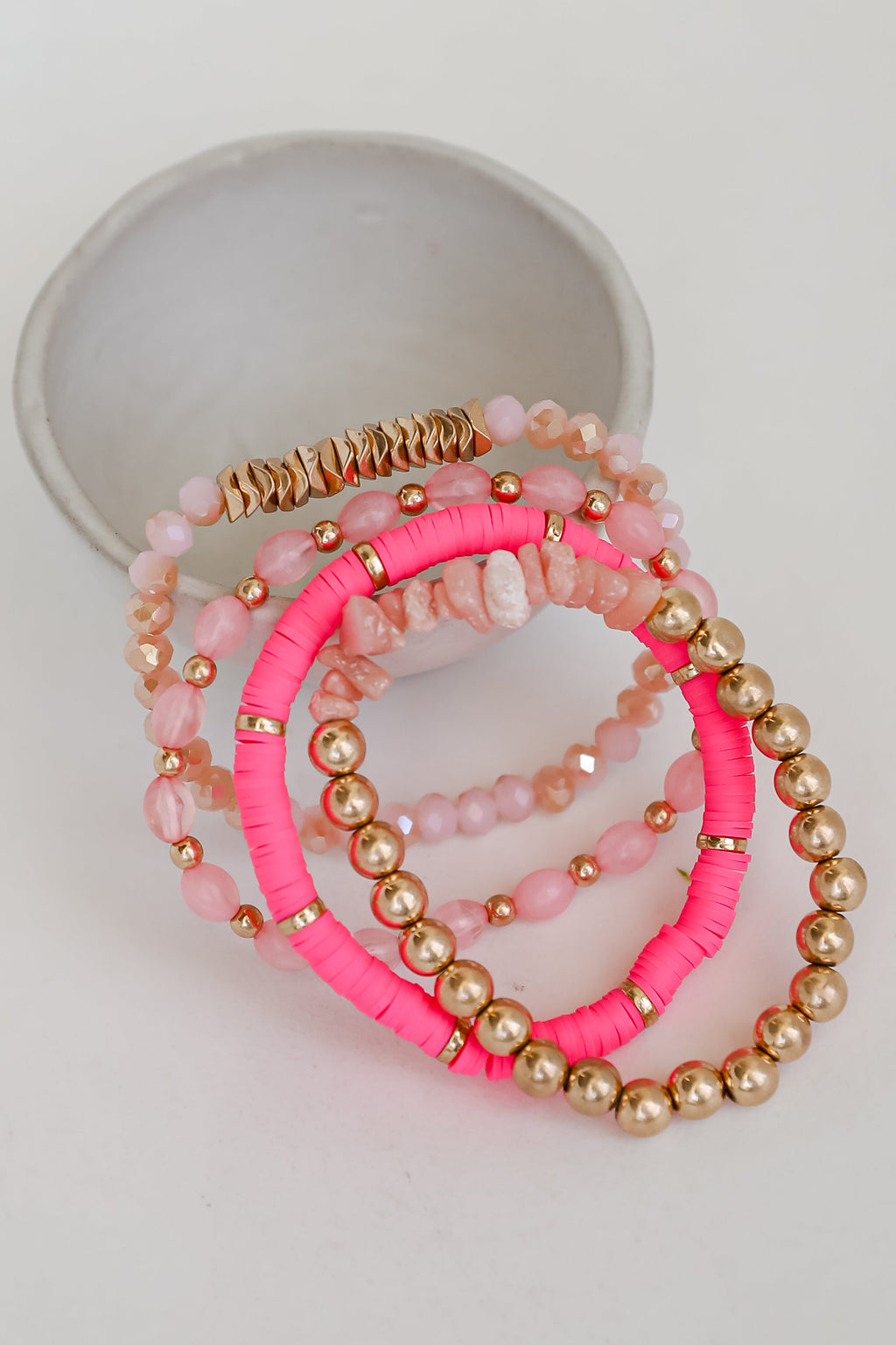 pink Beaded Bracelet Set