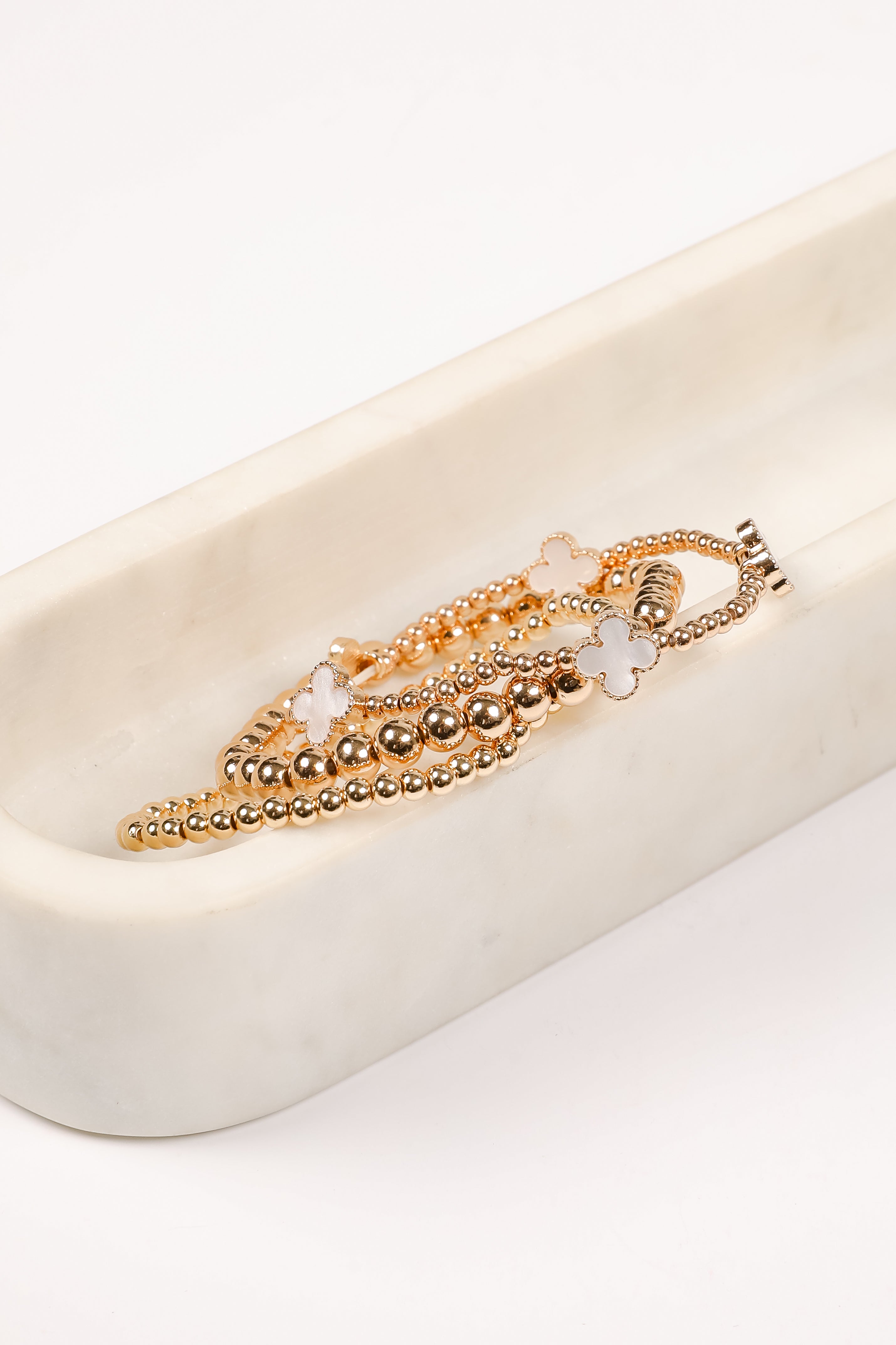 Clara Cream Quatrefoil Beaded Bracelet Set