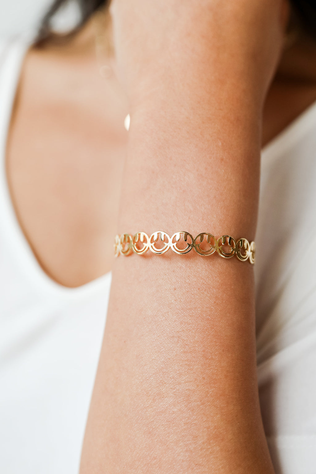 FINAL SALE - Noelle Gold Smiley Face Cuff Bracelet