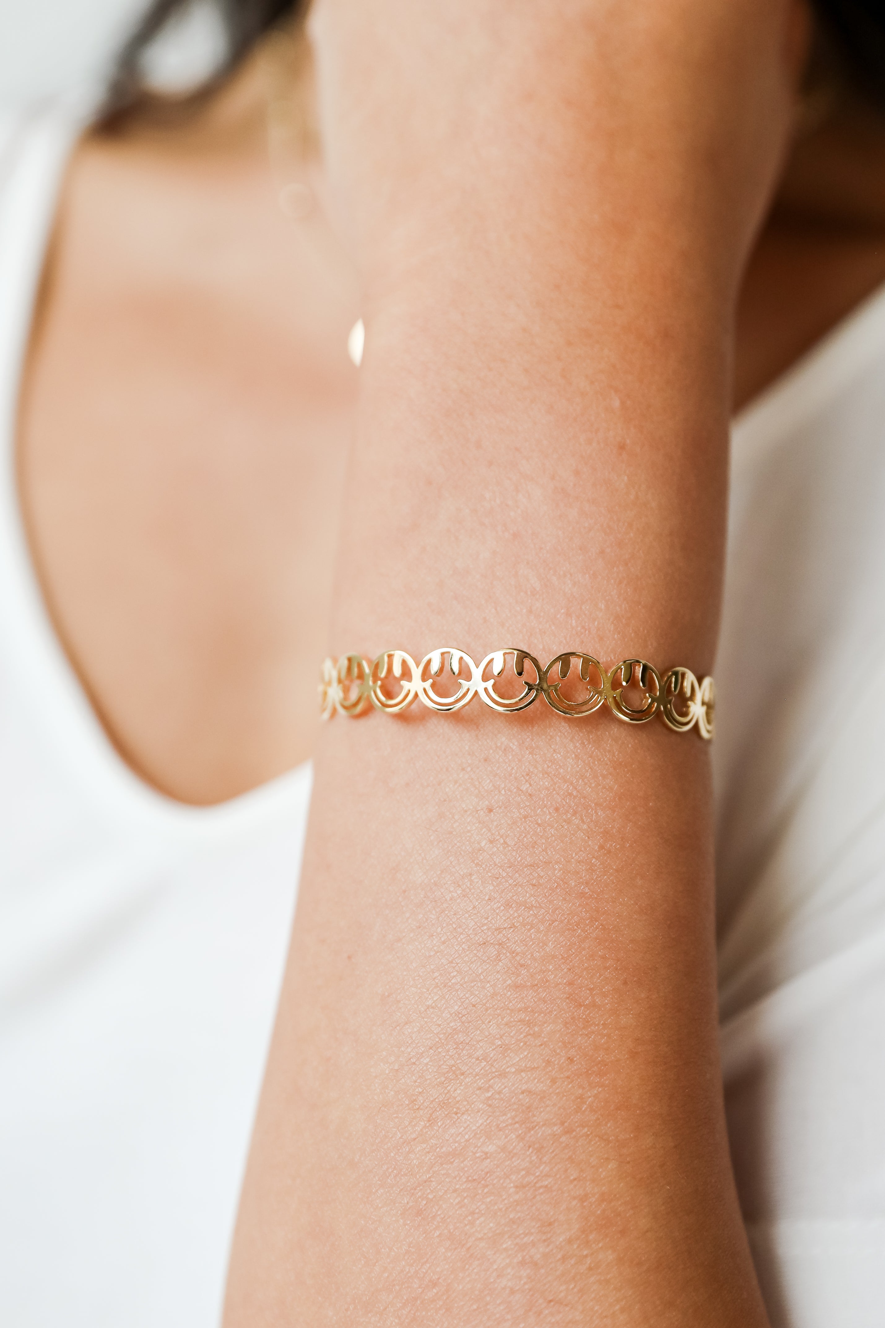 FINAL SALE - Noelle Gold Smiley Face Cuff Bracelet