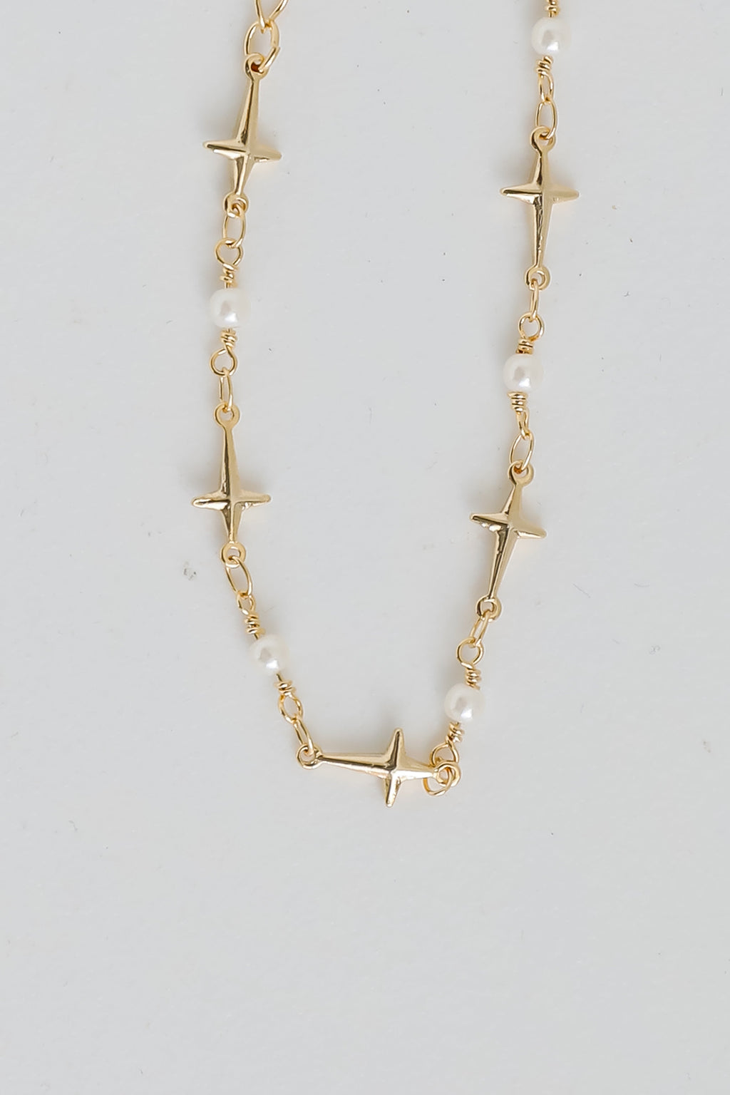 Charlotte Gold Cross + Pearl Chain Bracelet