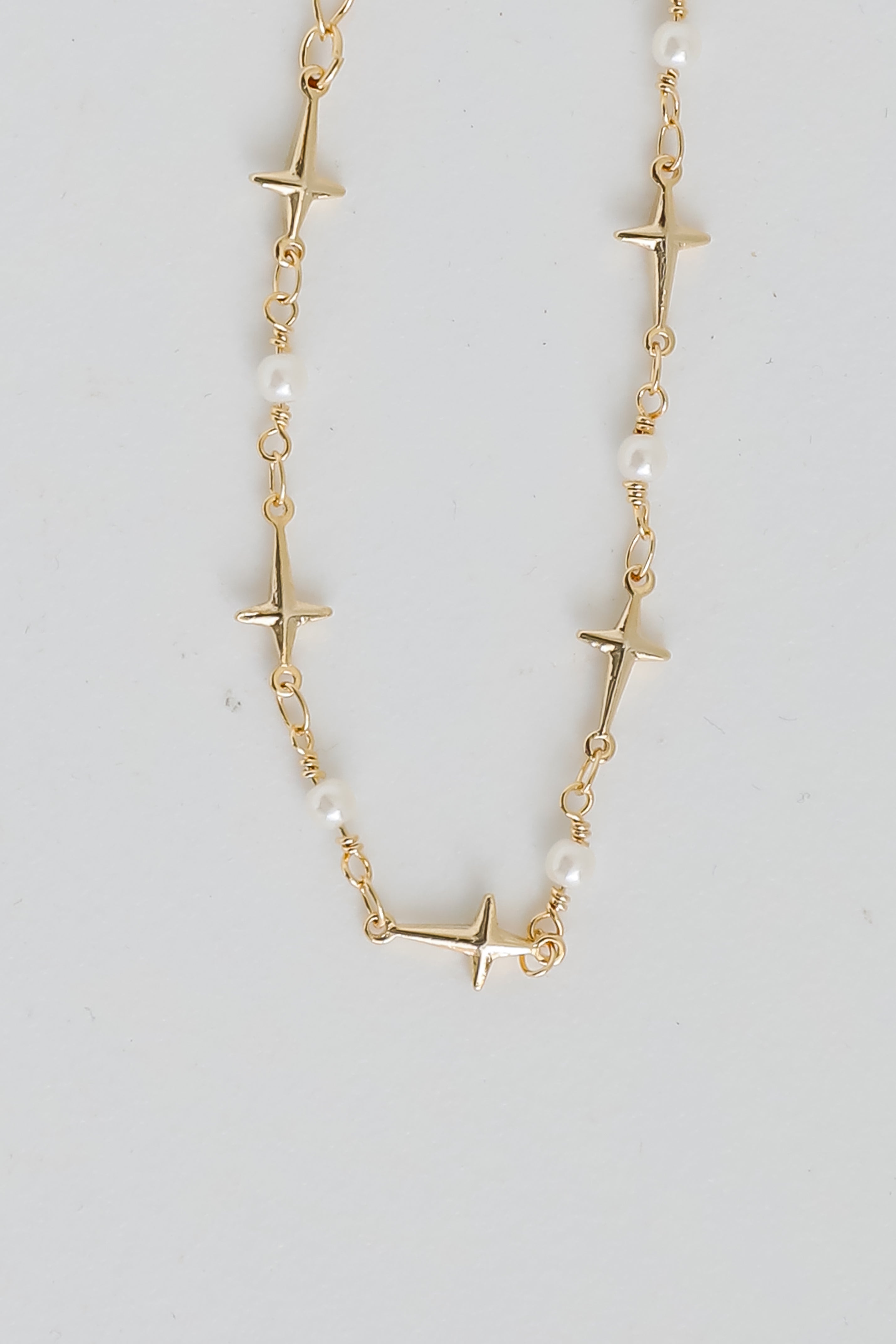 Charlotte Gold Cross + Pearl Chain Bracelet