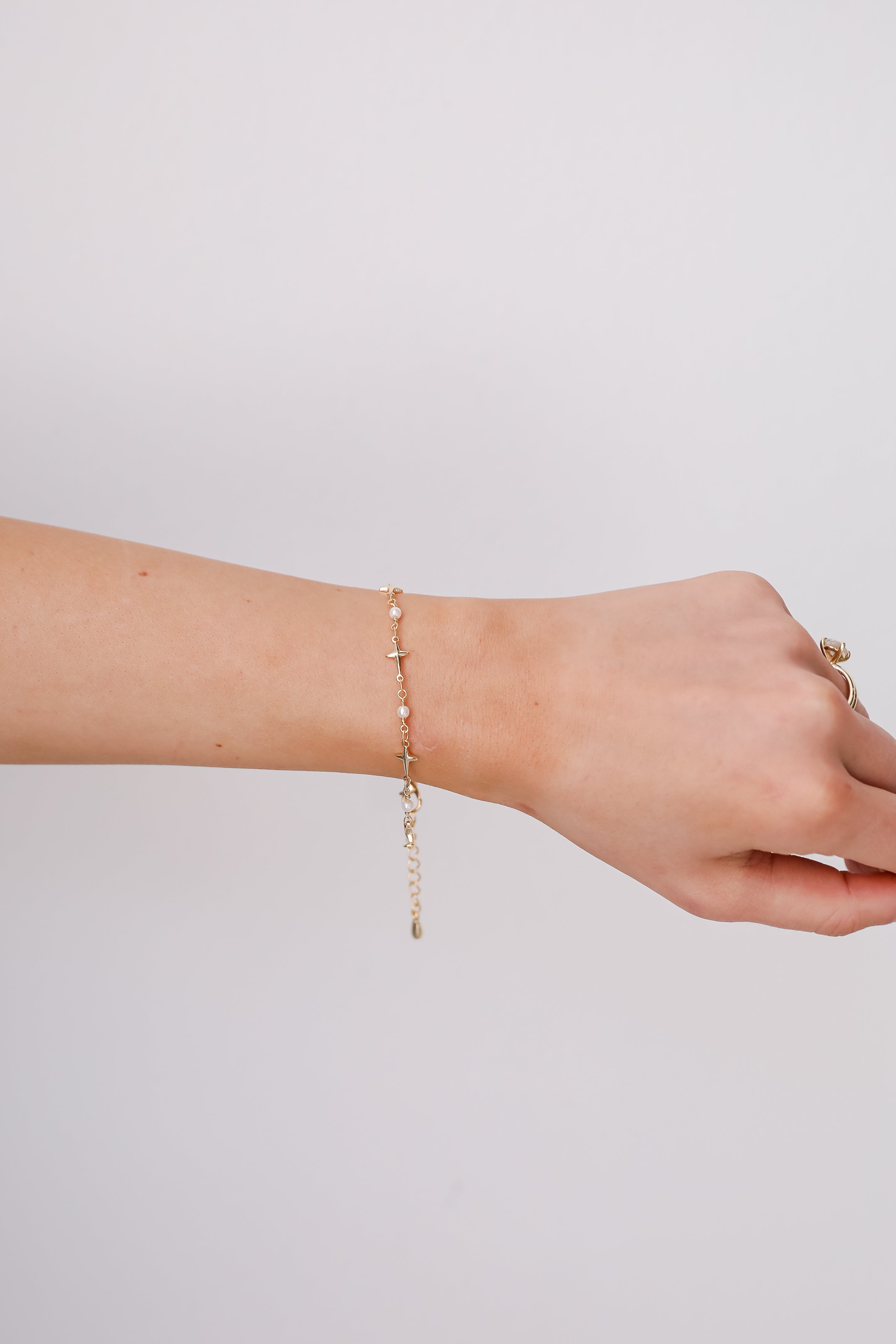 Charlotte Gold Cross + Pearl Chain Bracelet