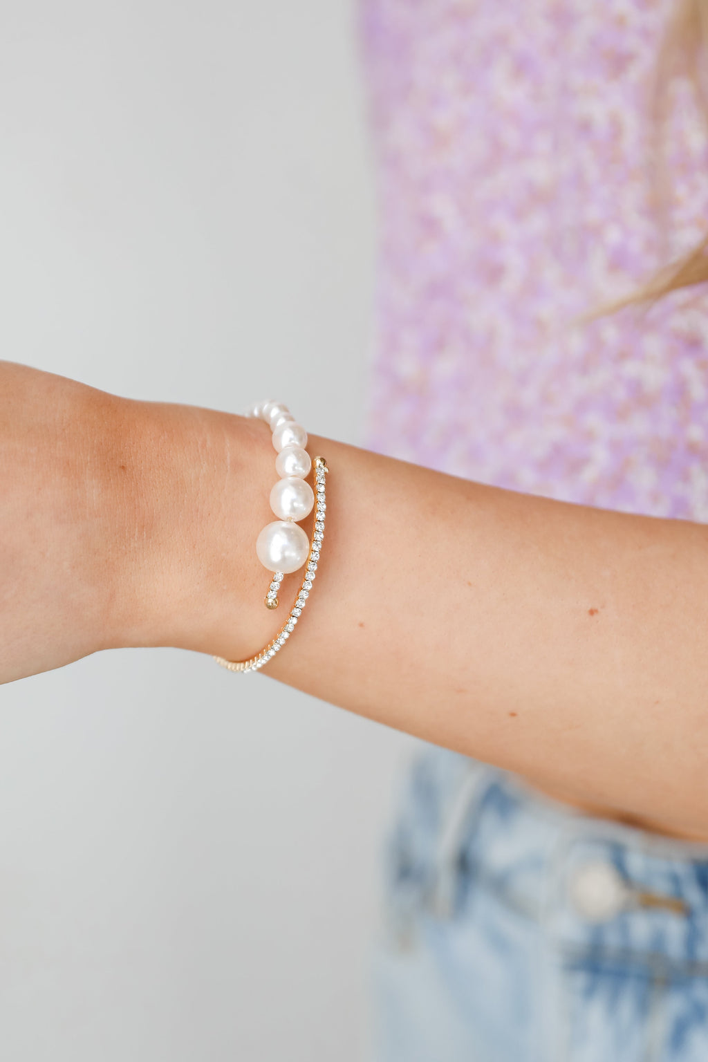 FINAL SALE - Emilee Gold Rhinestone + Pearl Bracelet