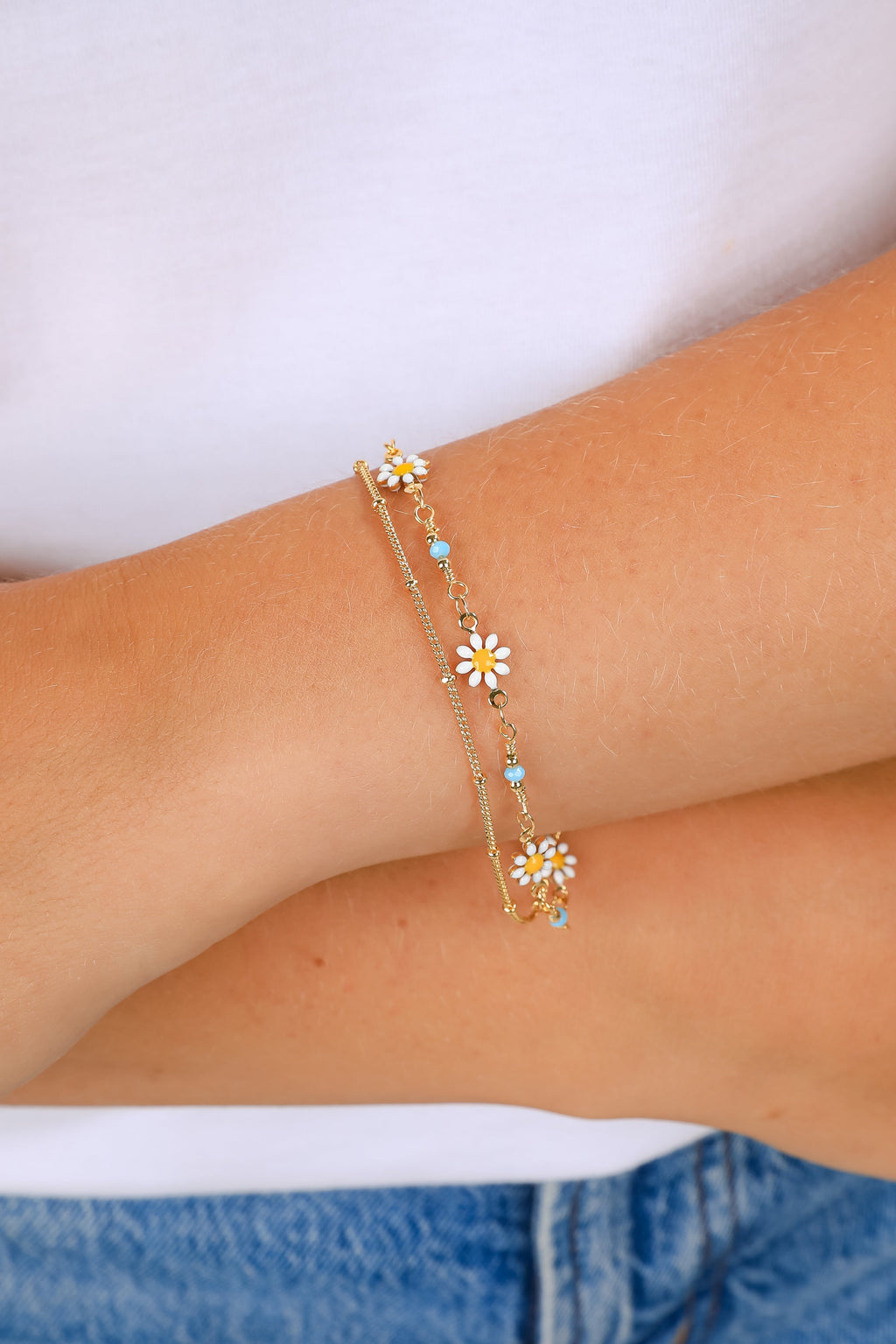 Harper Gold Flower Layered Chain Bracelet