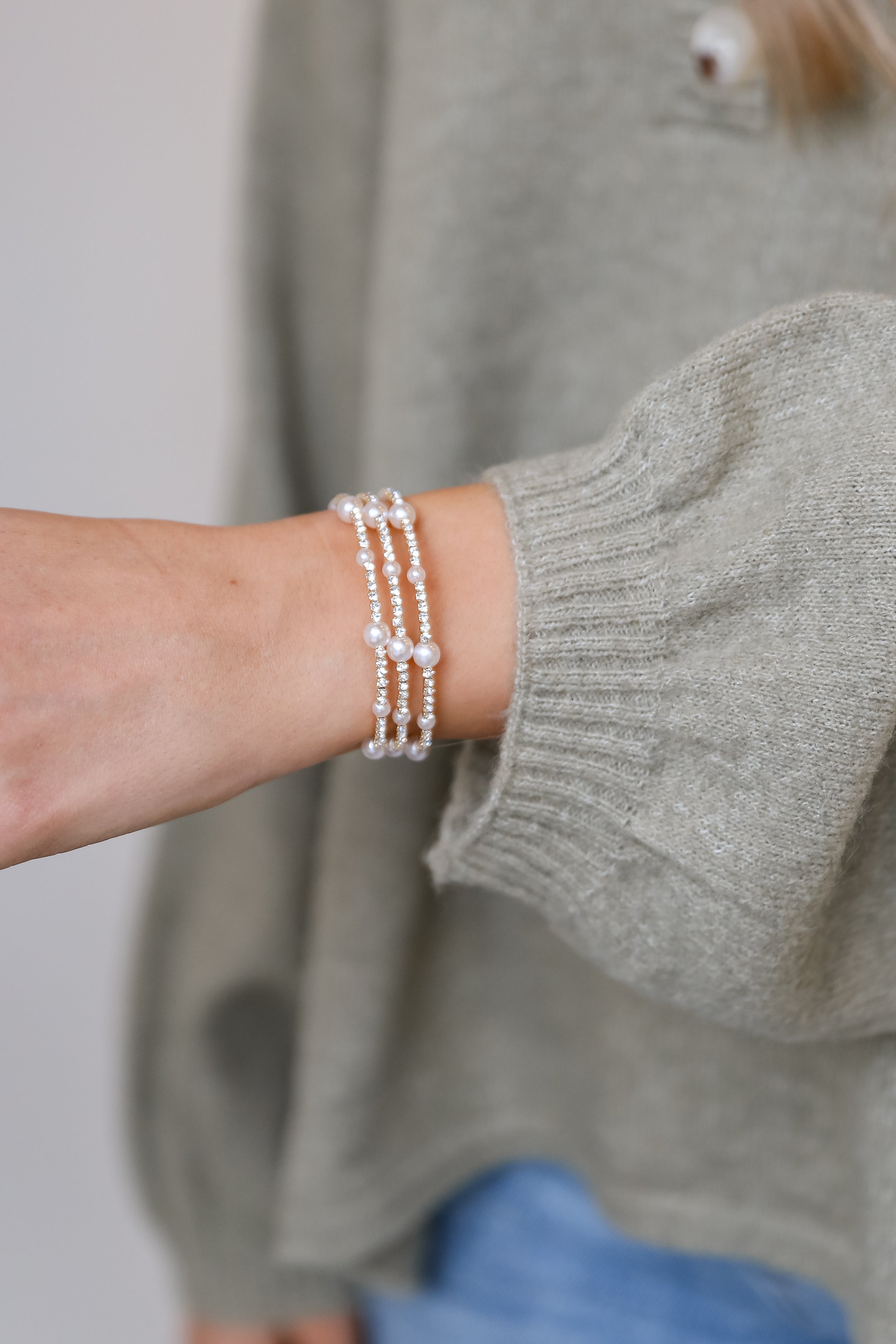 FINAL SALE - Claire Gold Pearl + Rhinestone Bracelet Set