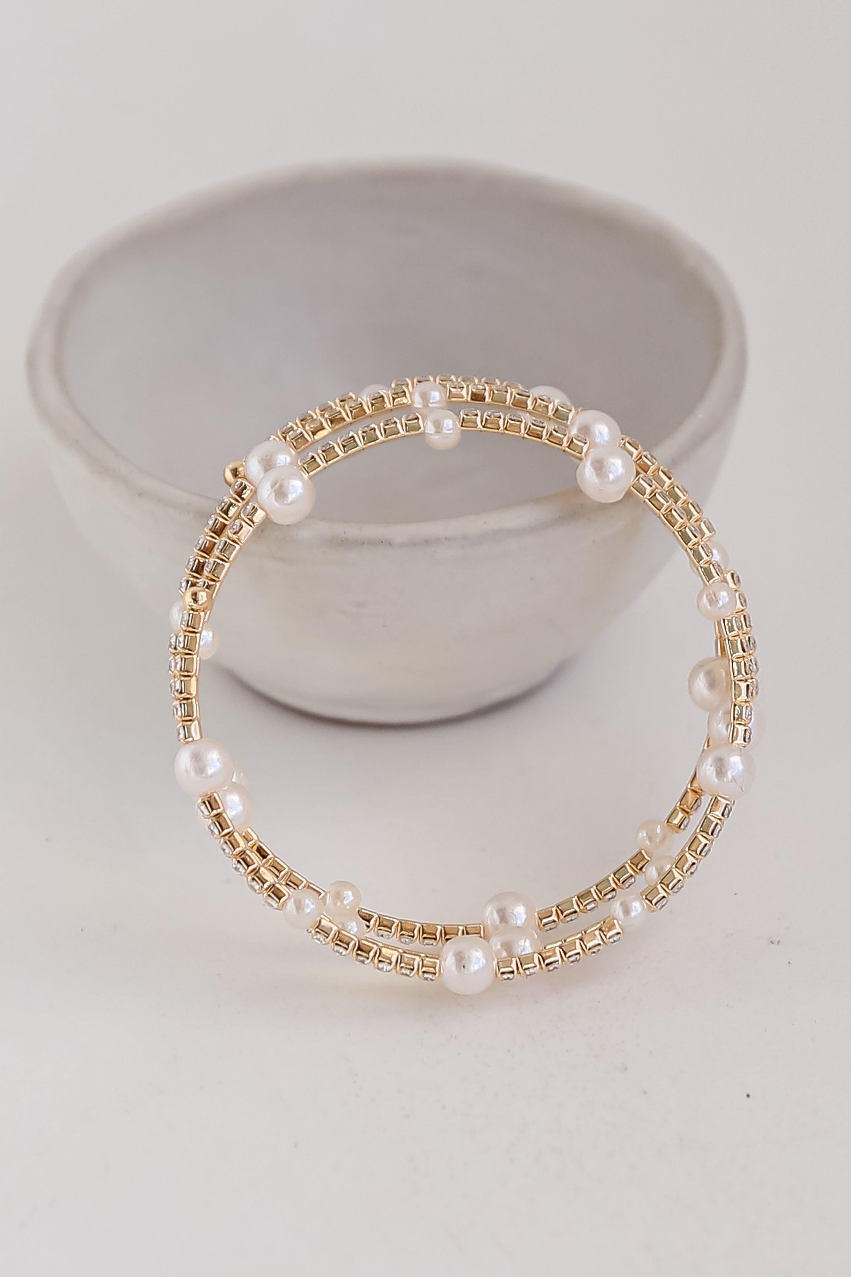 FINAL SALE - Claire Gold Pearl + Rhinestone Bracelet Set