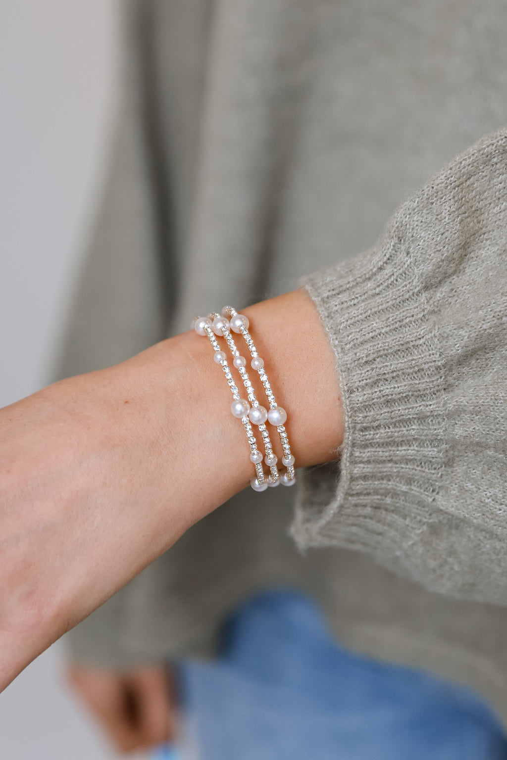 FINAL SALE - Claire Gold Pearl + Rhinestone Bracelet Set