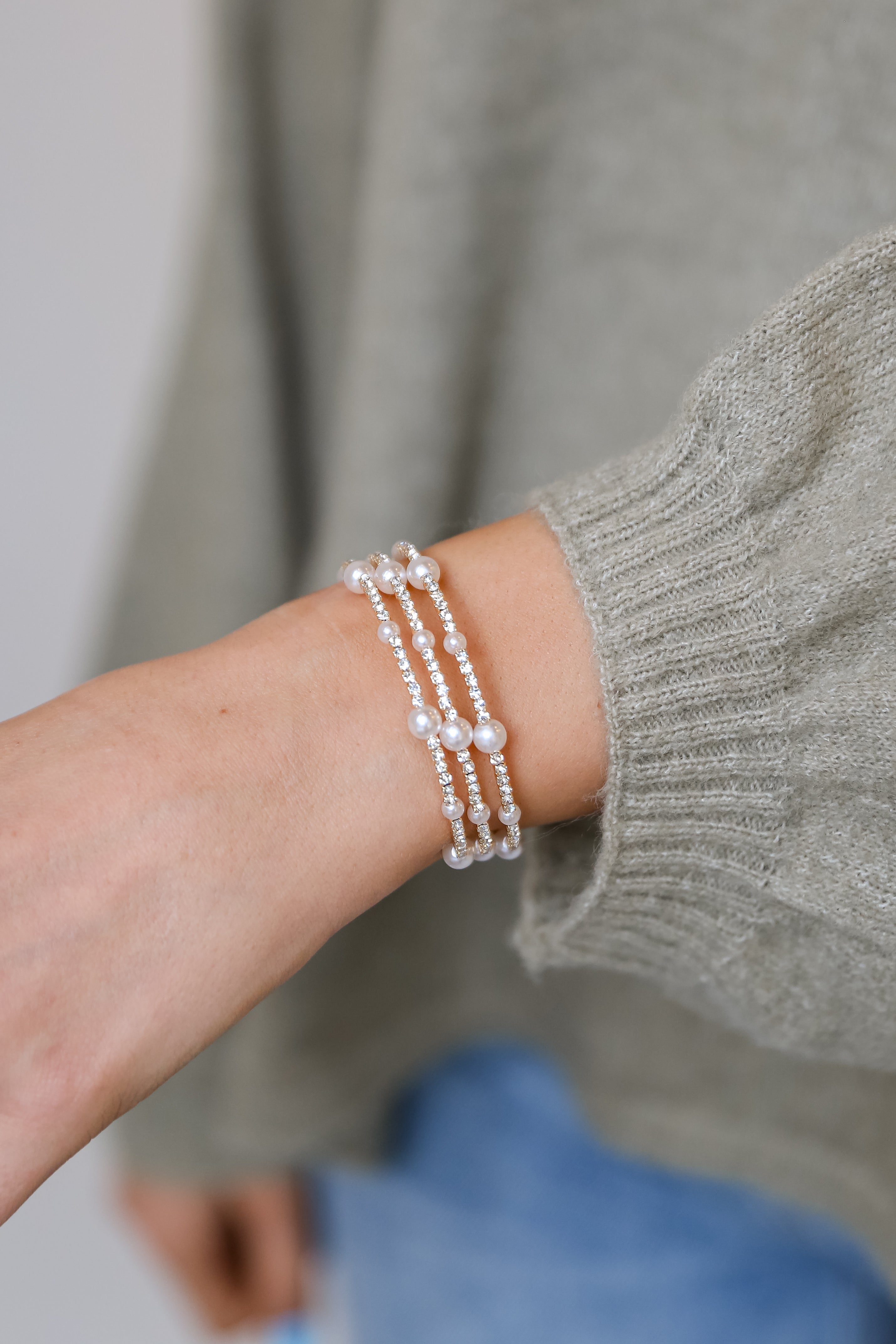 FINAL SALE - Claire Gold Pearl + Rhinestone Bracelet Set