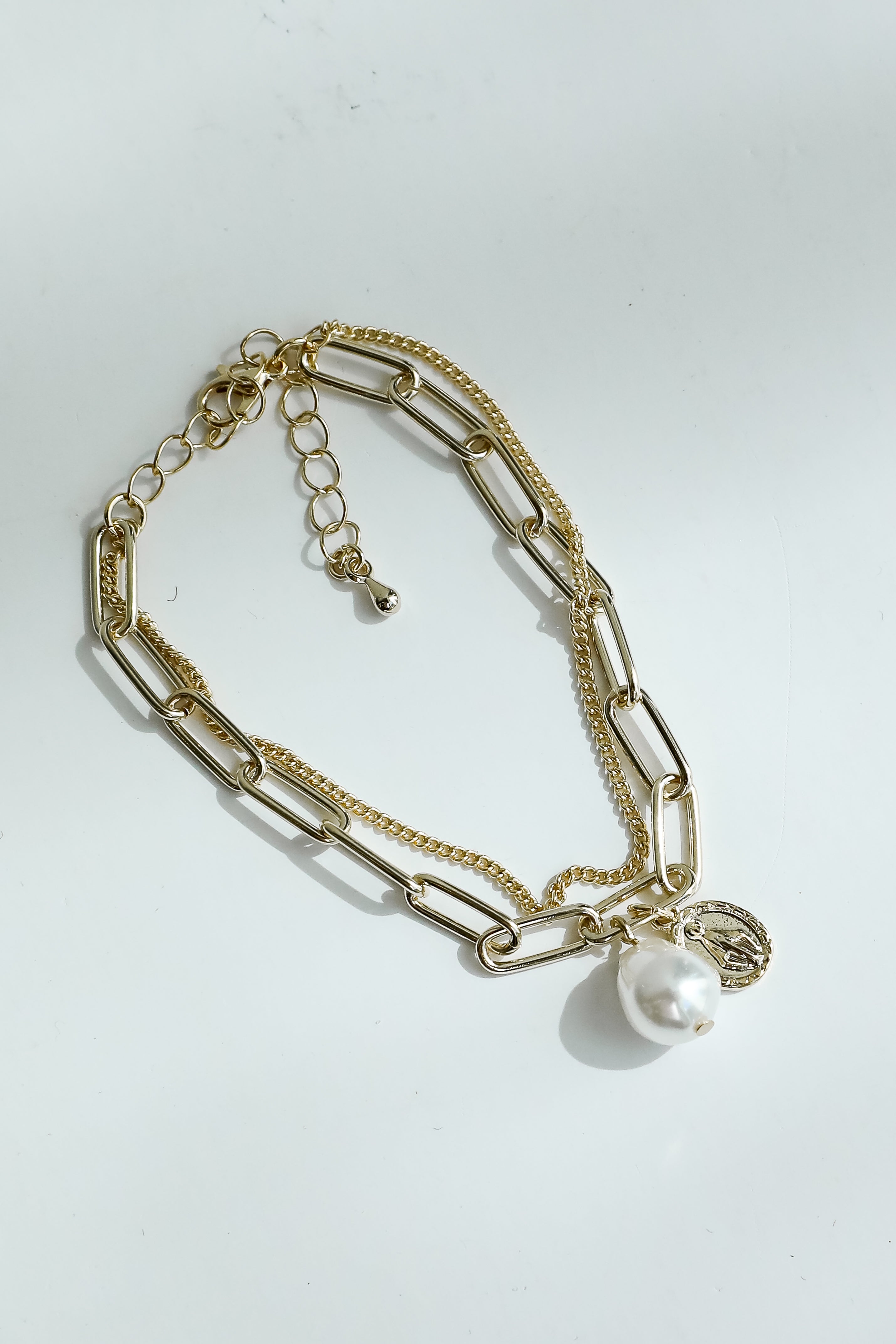 Oaklynn Gold Pearl Layered Chain Bracelet