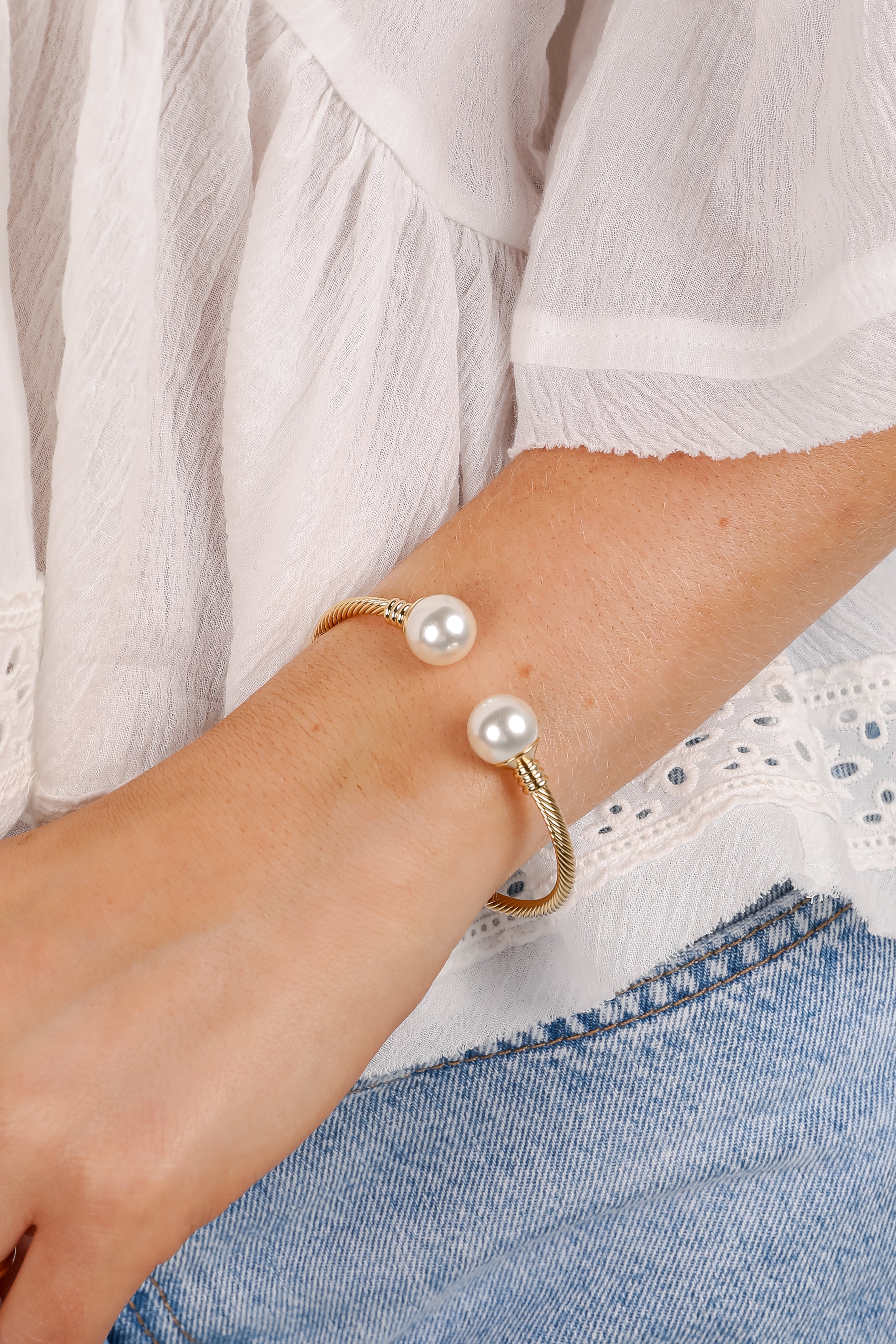 Serena Gold Pearl Cuff Bracelet