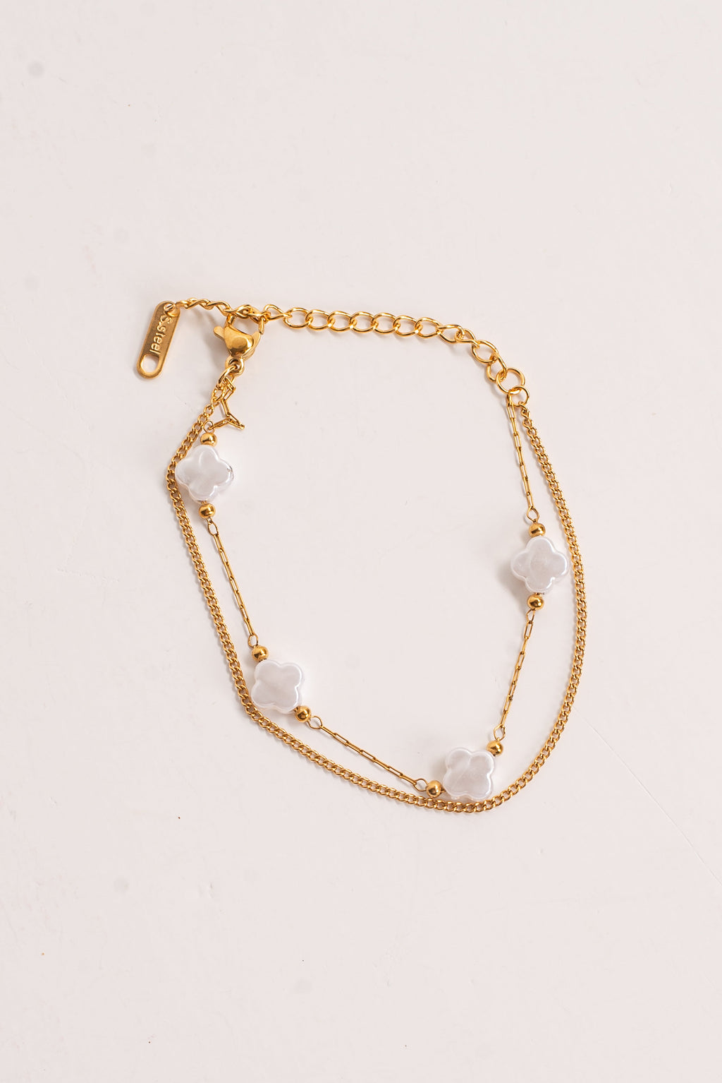 Kenzie Gold Pearl Quatrefoil Layered Bracelet