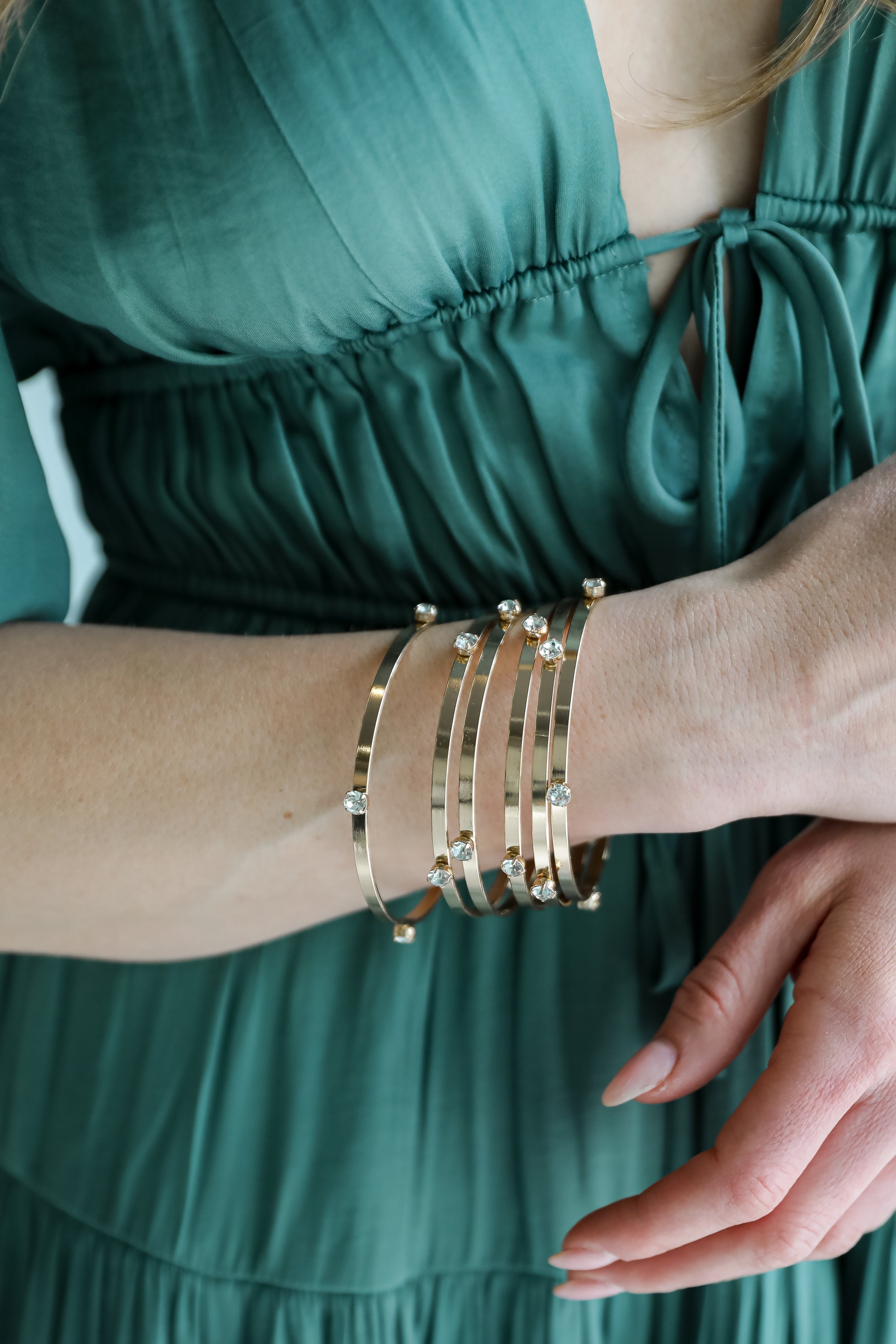 Ashley Gold Rhinestone Bangle Set