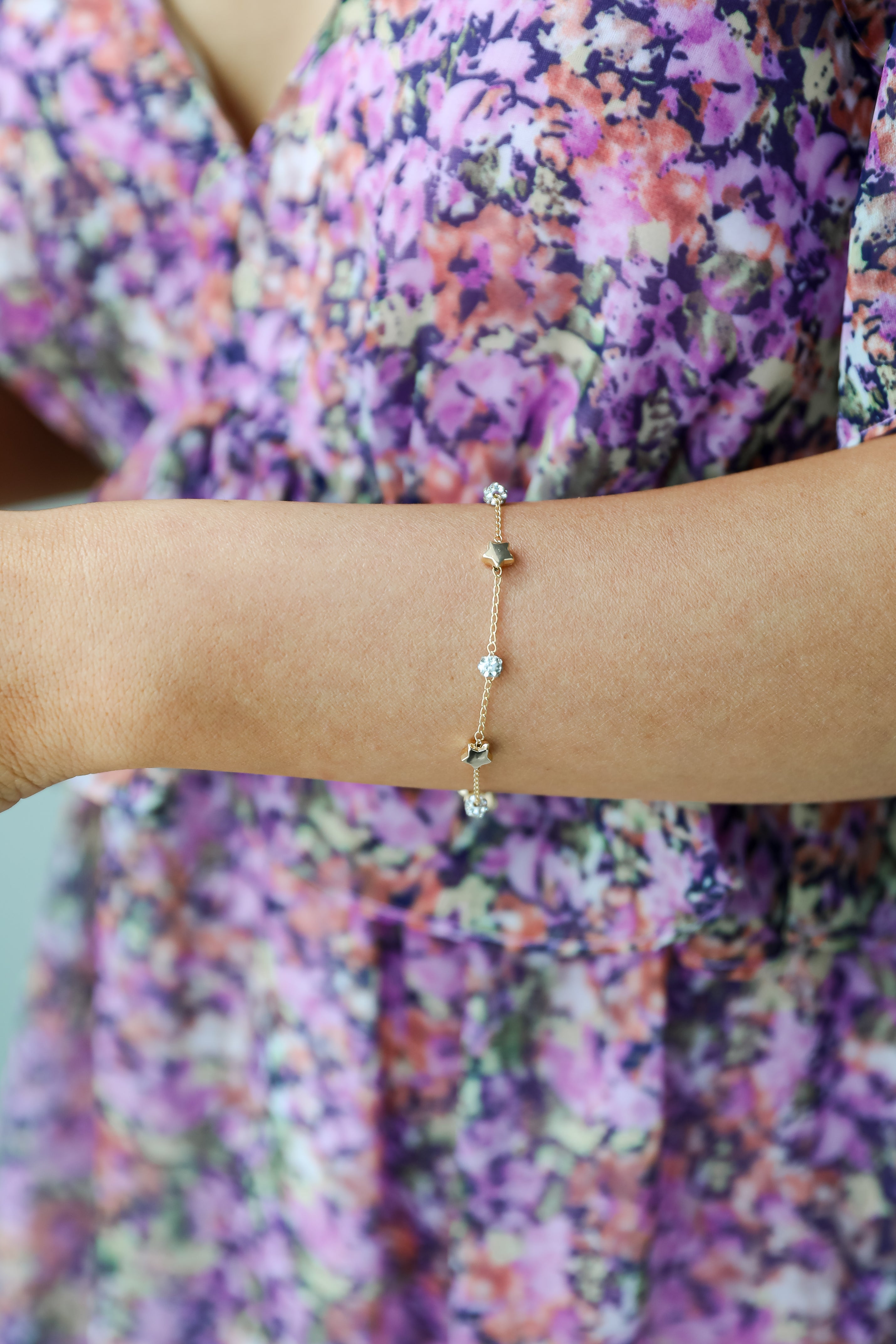 FINAL SALE - Rosie Gold Star + Rhinestone Charm Bracelet