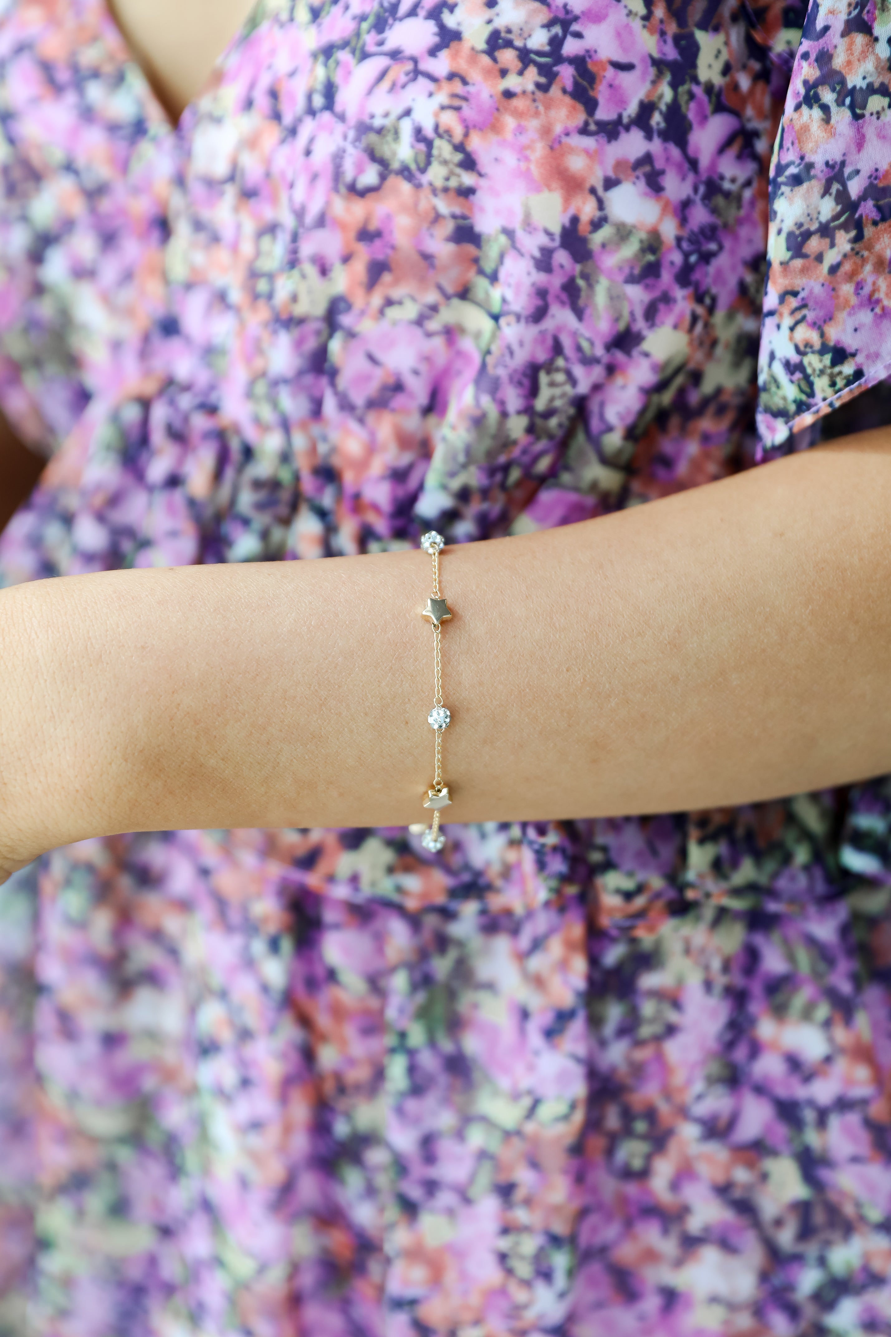 FINAL SALE - Rosie Gold Star + Rhinestone Charm Bracelet