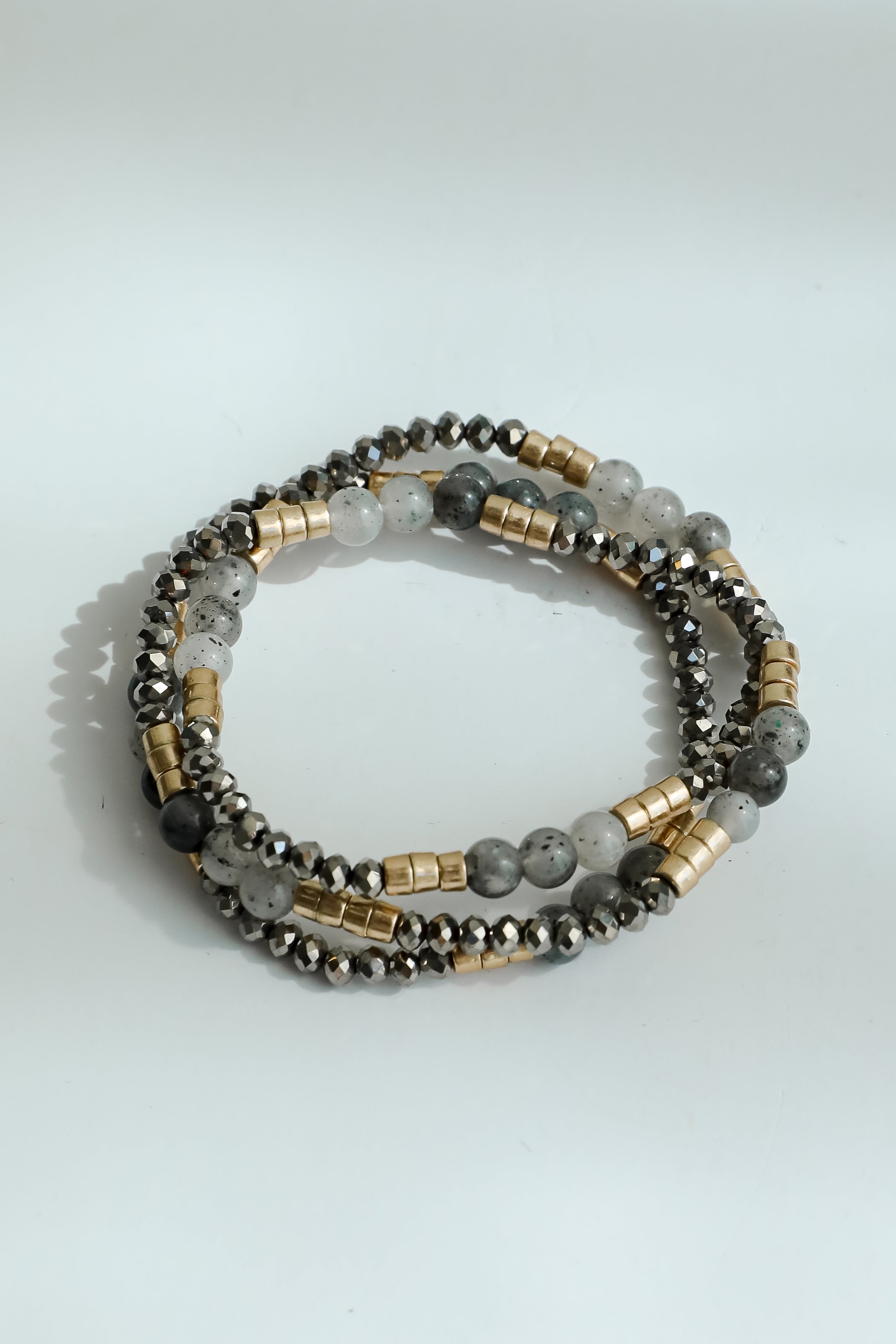 FINAL SALE - Andrea Grey Beaded Bracelet Set