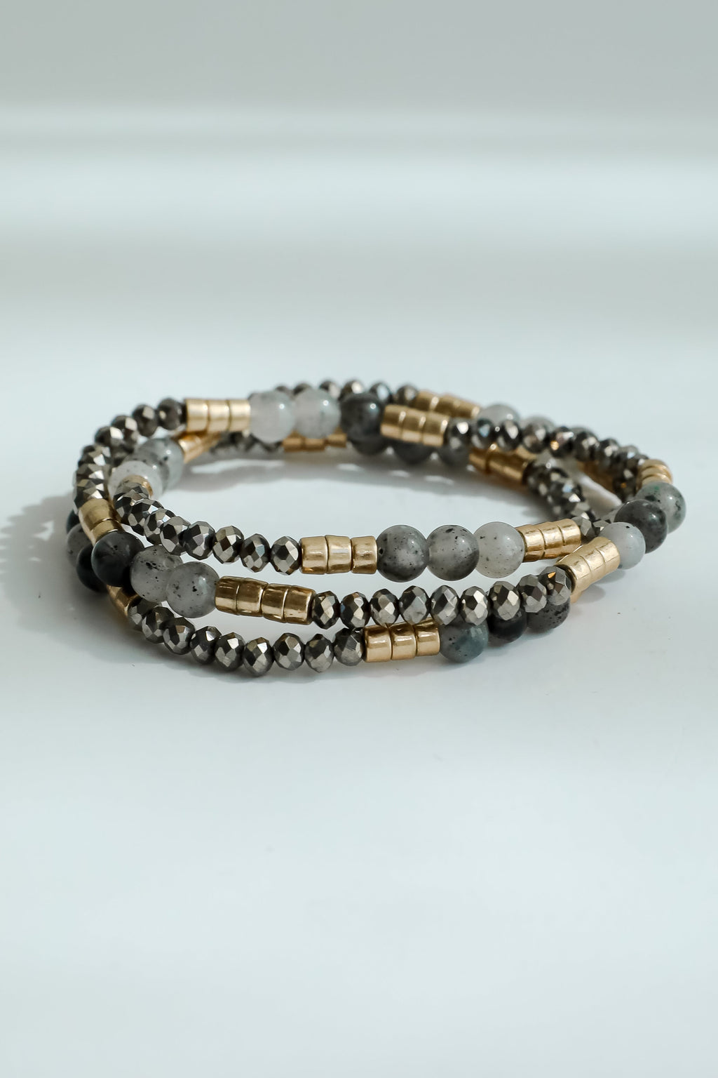 FINAL SALE - Andrea Grey Beaded Bracelet Set