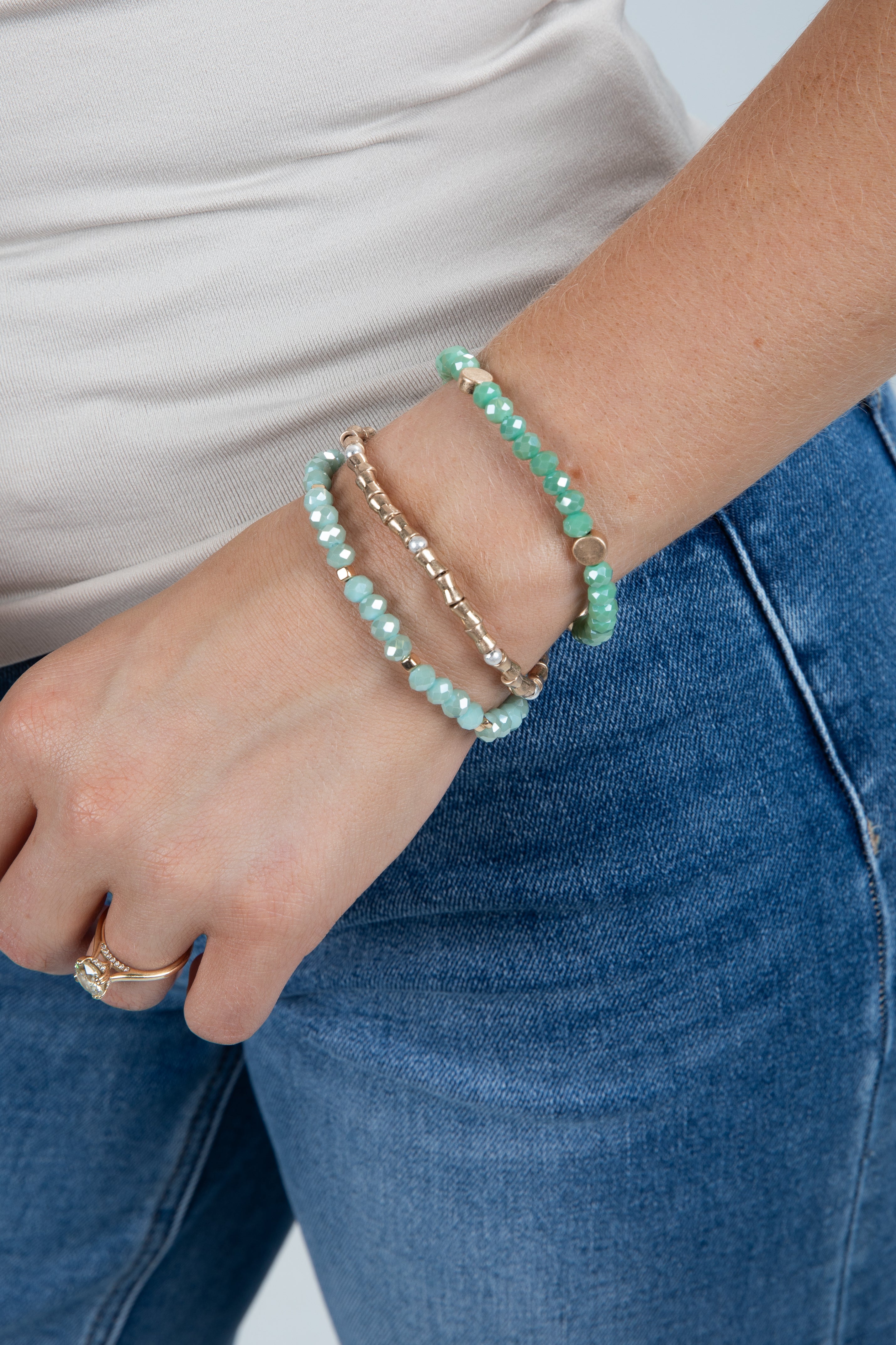 Kiara Mint Beaded Bracelet Set