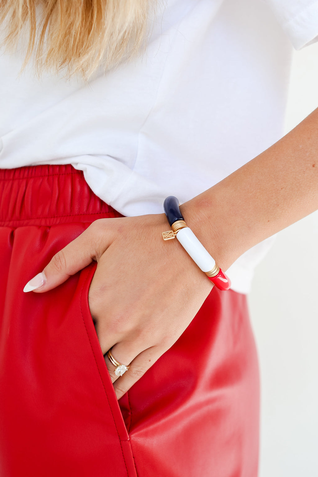 Red + Navy Color Block Tube Bracelet