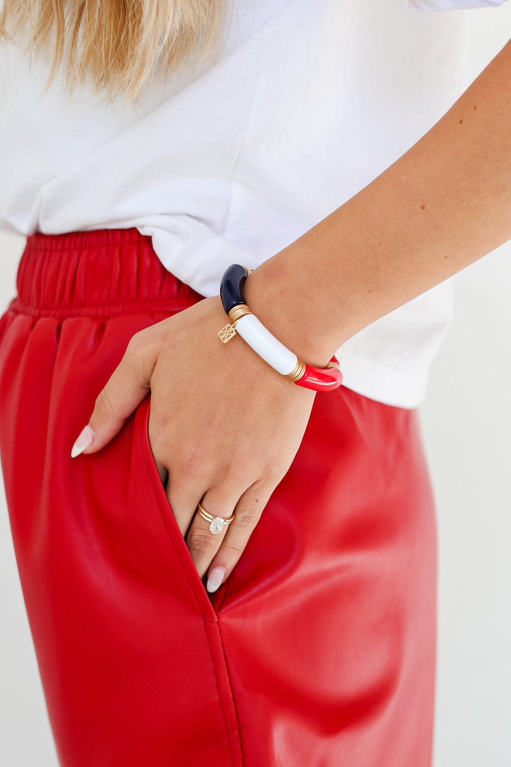 Red + Navy Color Block Tube Bracelet