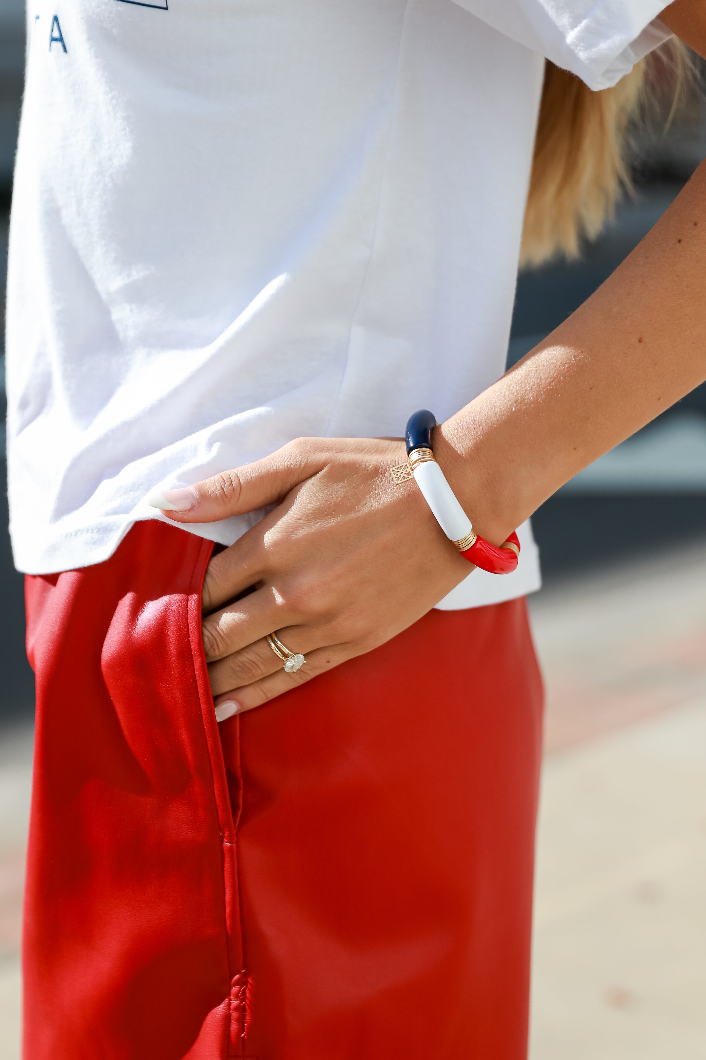 Red + Navy Color Block Tube Bracelet