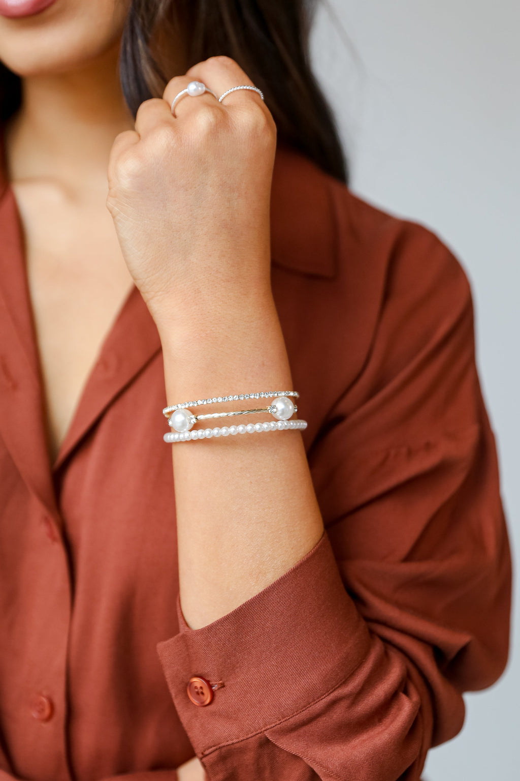 Alayna Gold Pearl + Rhinestone Bracelet Set