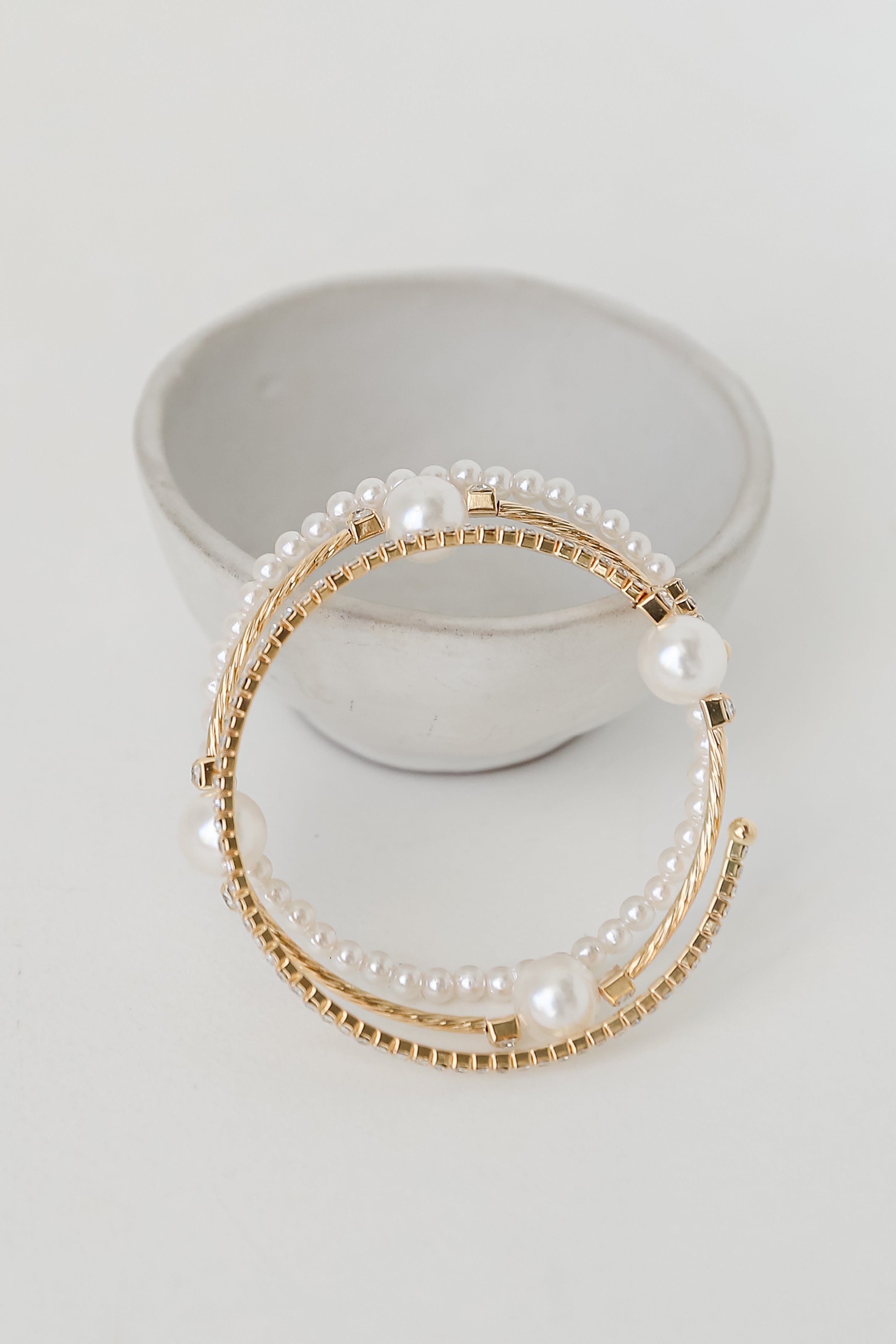 Alayna Gold Pearl + Rhinestone Bracelet Set