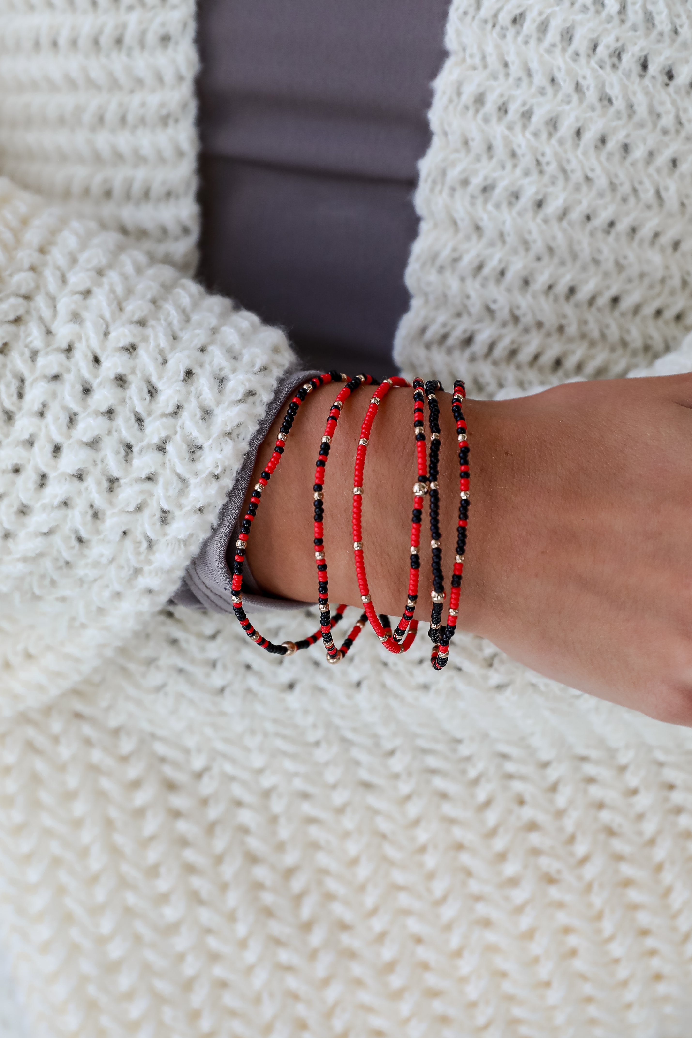 FINAL SALE - Audrey Red/Black Beaded Bracelet Set