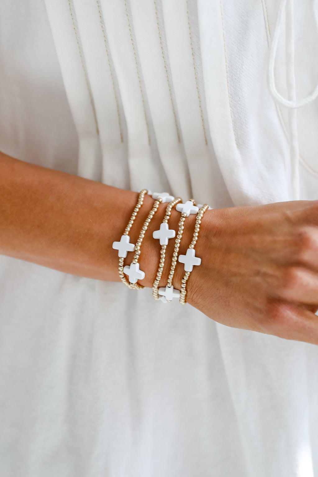 Alanna White Beaded Bracelet Set