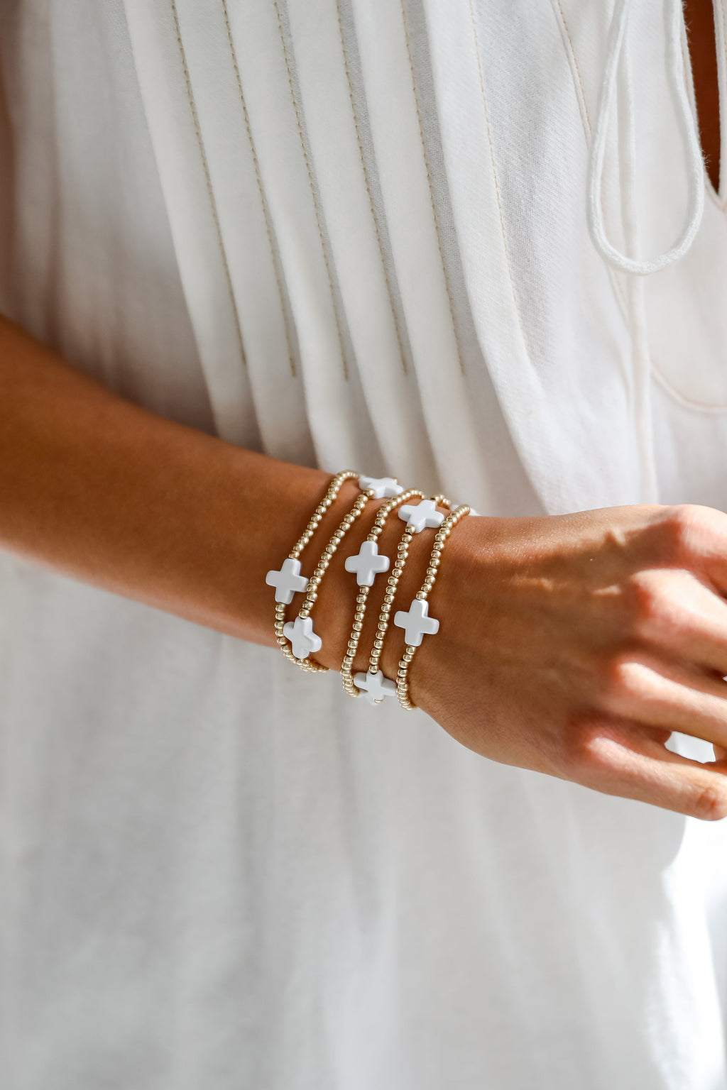 Alanna White Beaded Bracelet Set